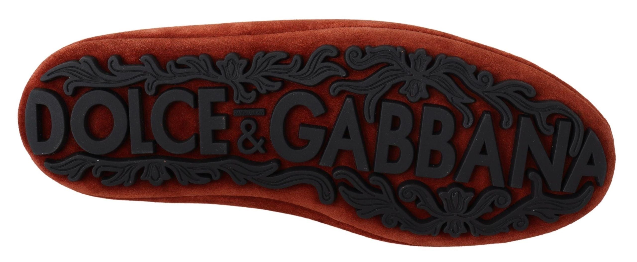 Dolce & Gabbana Orange Leather Crystal Crown  Loafers Shoes Dolce & Gabbana
