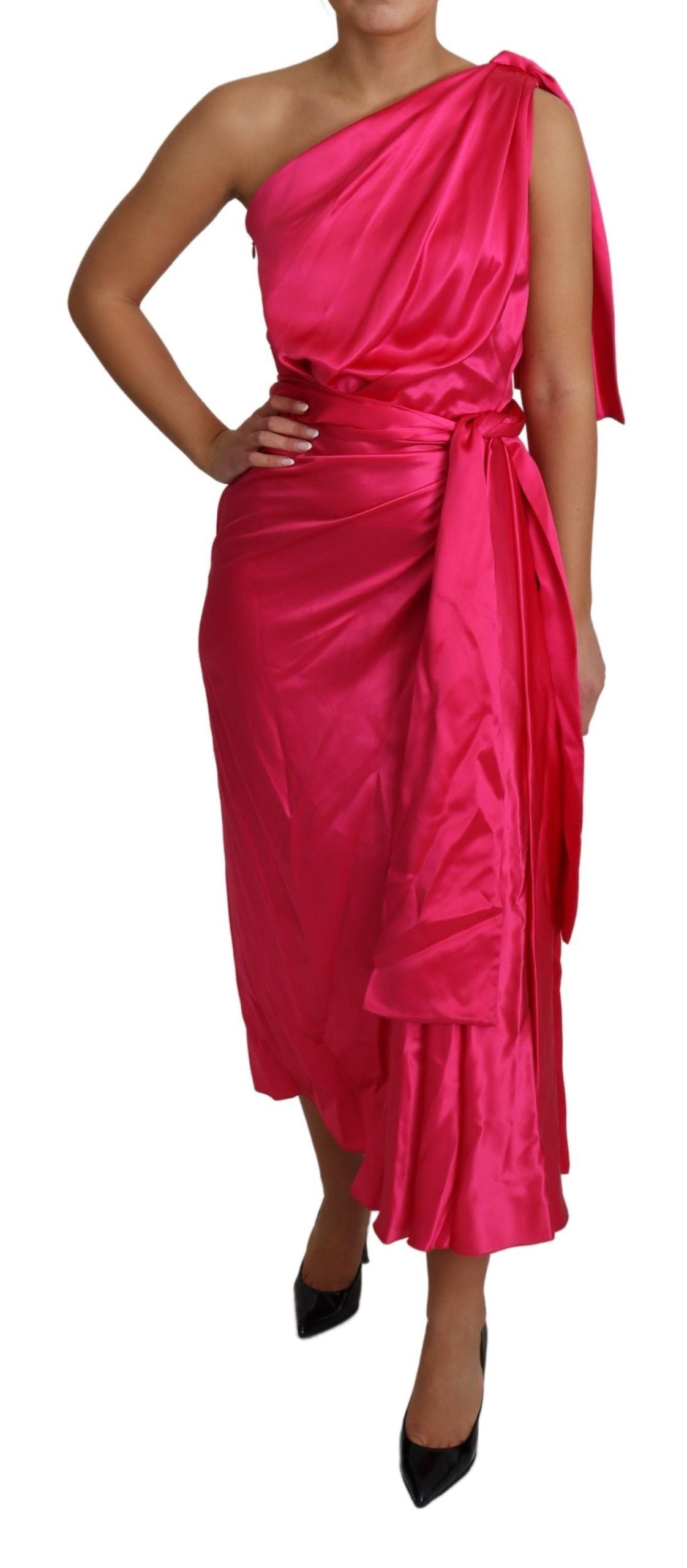 Dolce & Gabbana Dress Pink Fitted Cut One Shoulder Midi Dress Dolce & Gabbana