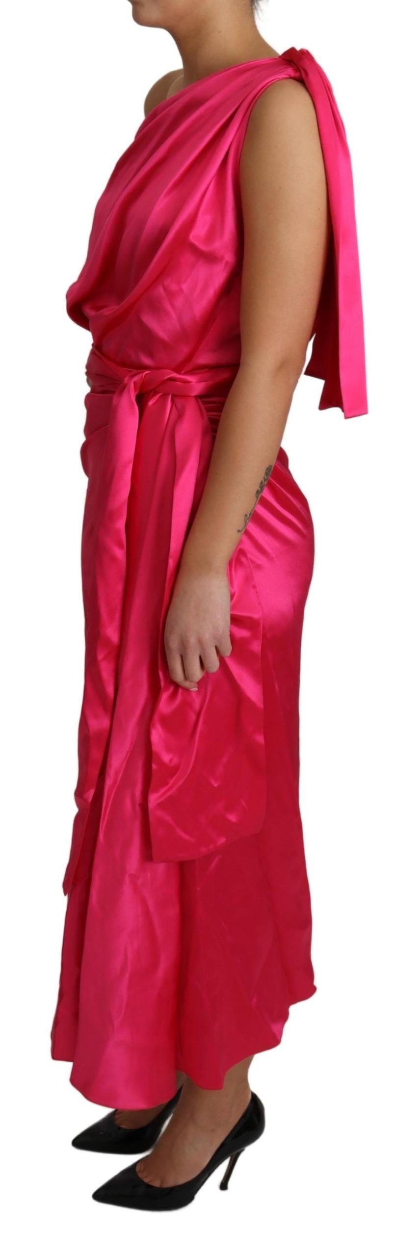 Dolce & Gabbana Dress Pink Fitted Cut One Shoulder Midi Dress Dolce & Gabbana