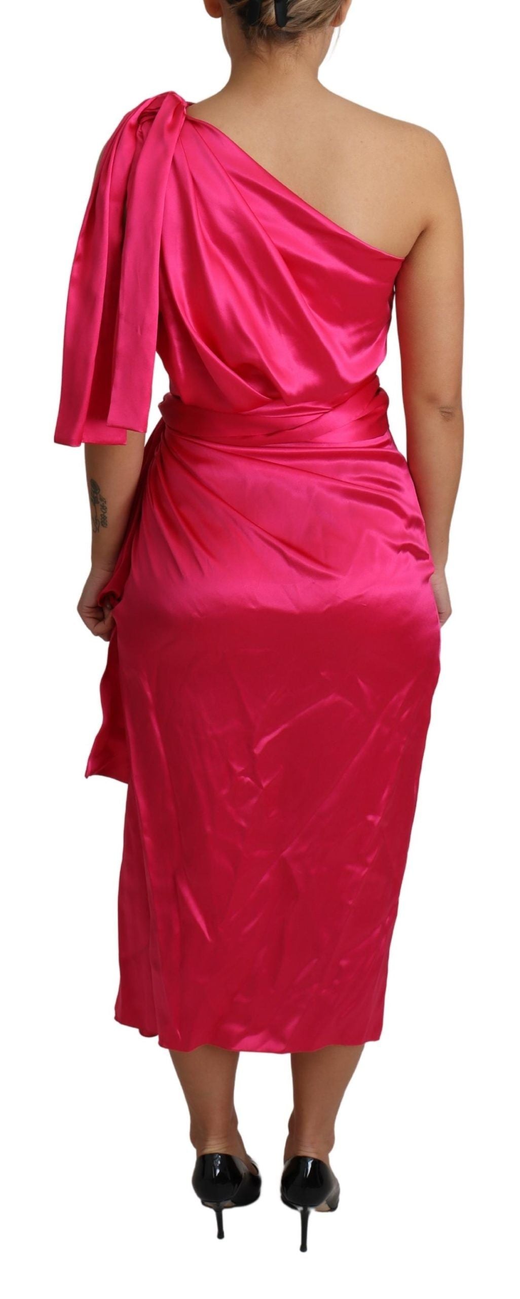 Dolce & Gabbana Dress Pink Fitted Cut One Shoulder Midi Dress Dolce & Gabbana