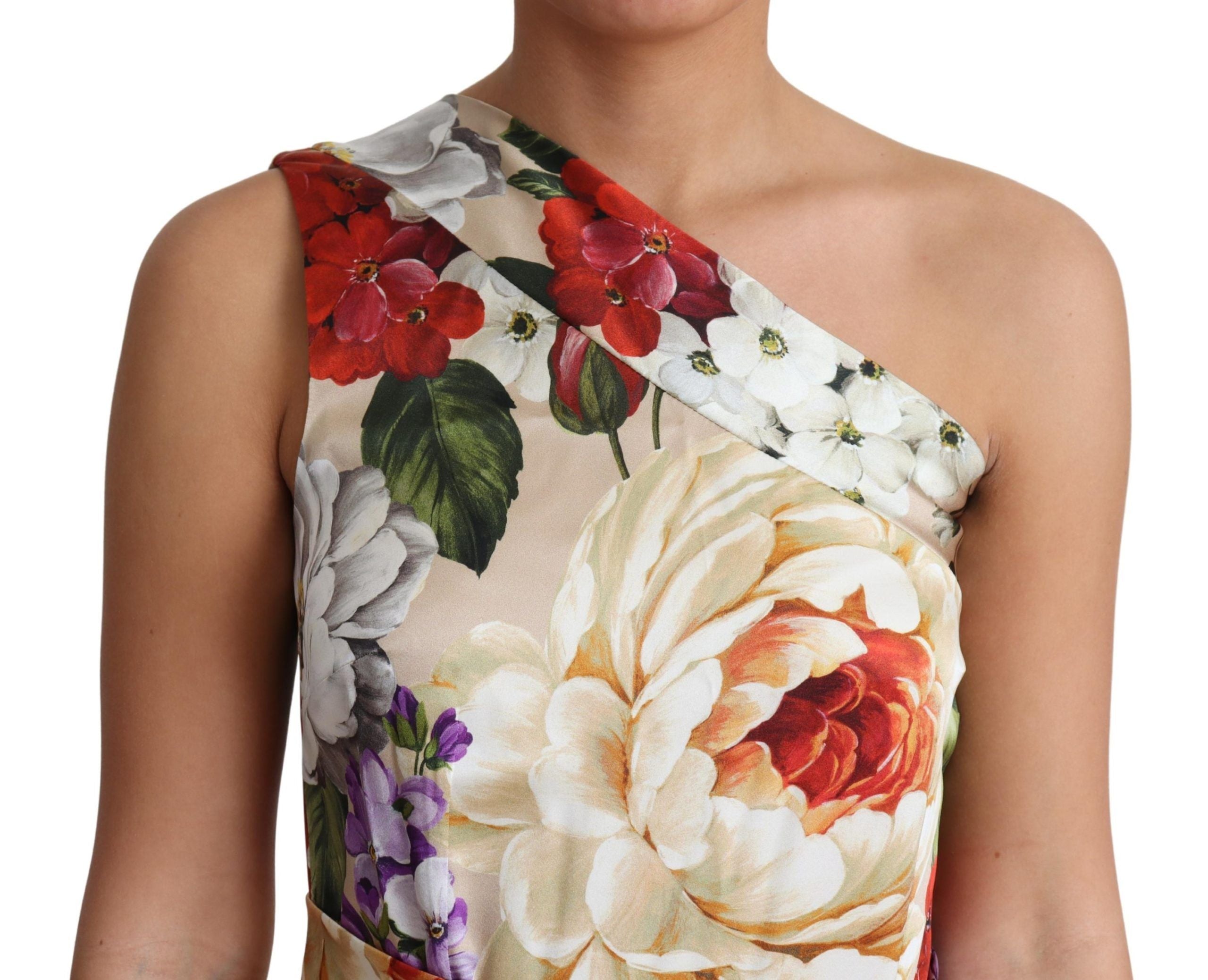 Dolce & Gabbana Print Silk Stretch One Shoulder Dress Floral Dolce & Gabbana