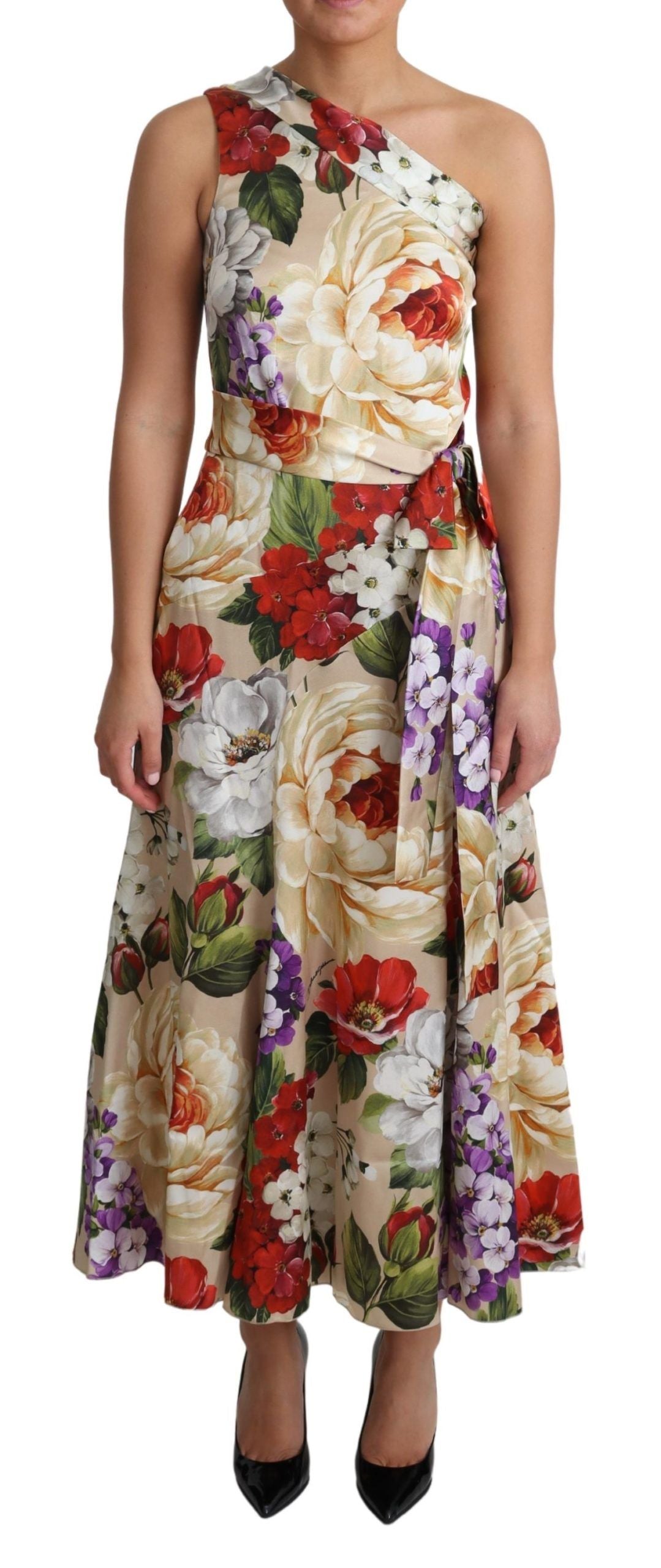 Dolce & Gabbana Print Silk Stretch One Shoulder Dress Floral Dolce & Gabbana