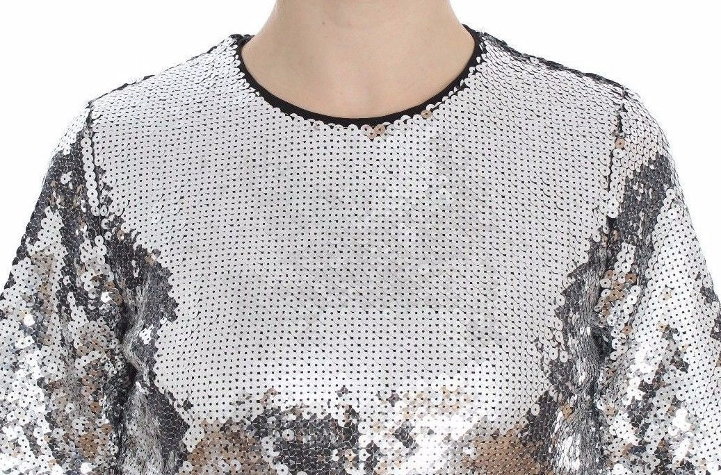 Dolce & Gabbana Silver Sequined Crewneck Blouse T-shirt Top Dolce & Gabbana