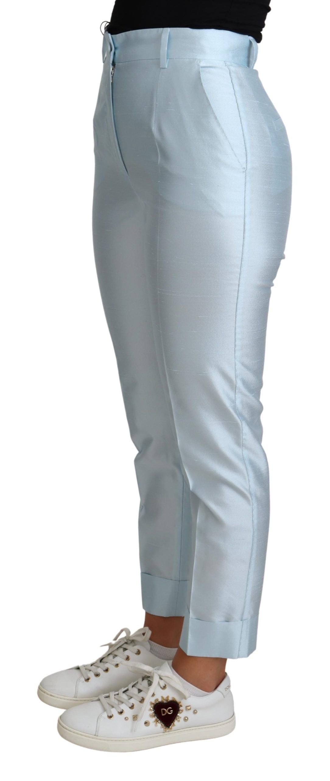 Dolce & Gabbana Light Blue Silk Cropped Tapered Trouser Pants Dolce & Gabbana