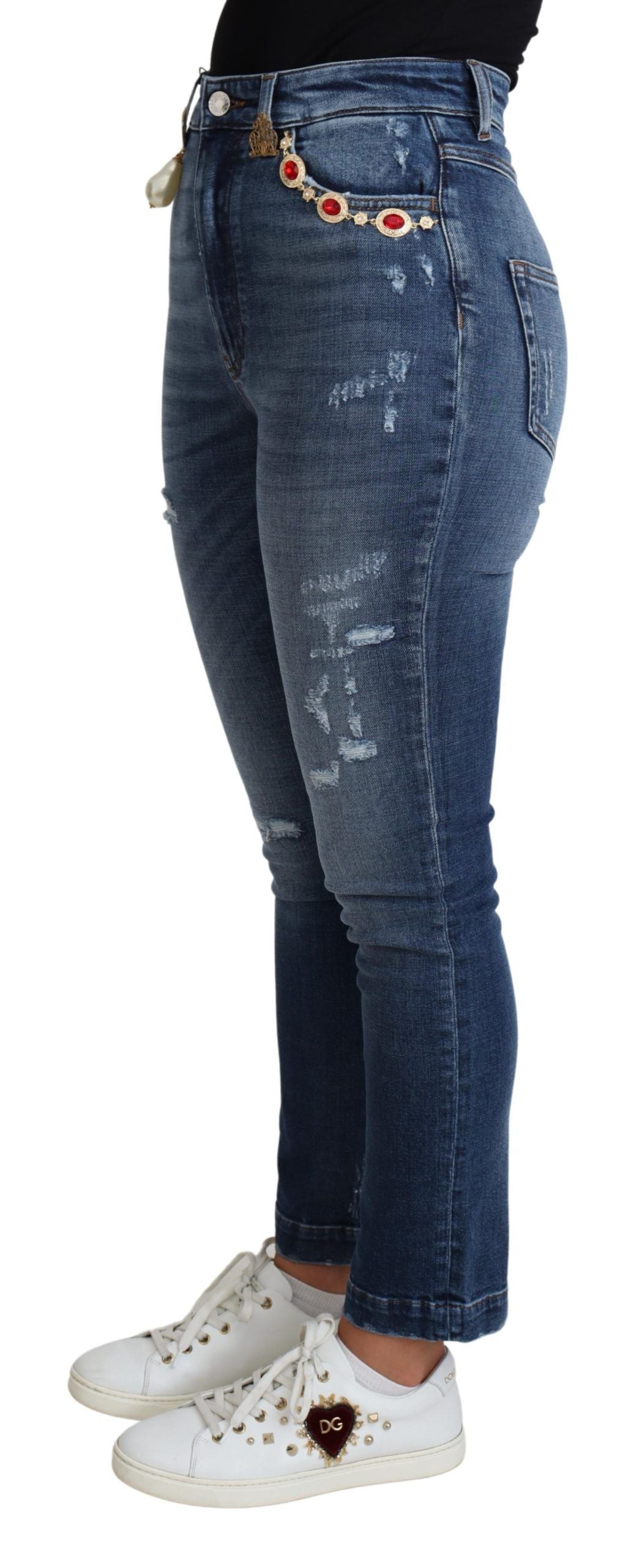 Dolce & Gabbana Blue Embellished Skinny Trouser Cotton Jeans Dolce & Gabbana
