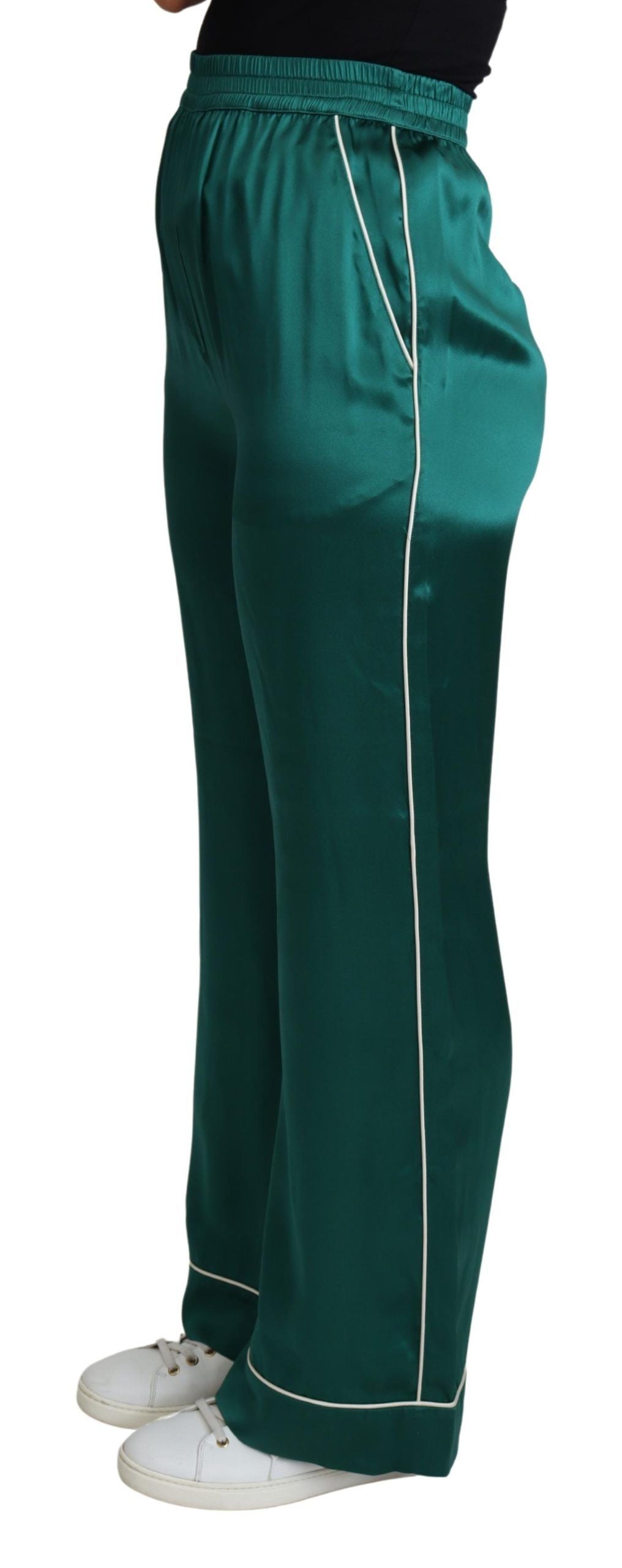 Dolce & Gabbana Green High Waist Pajama Trouser Silk Pant Dolce & Gabbana