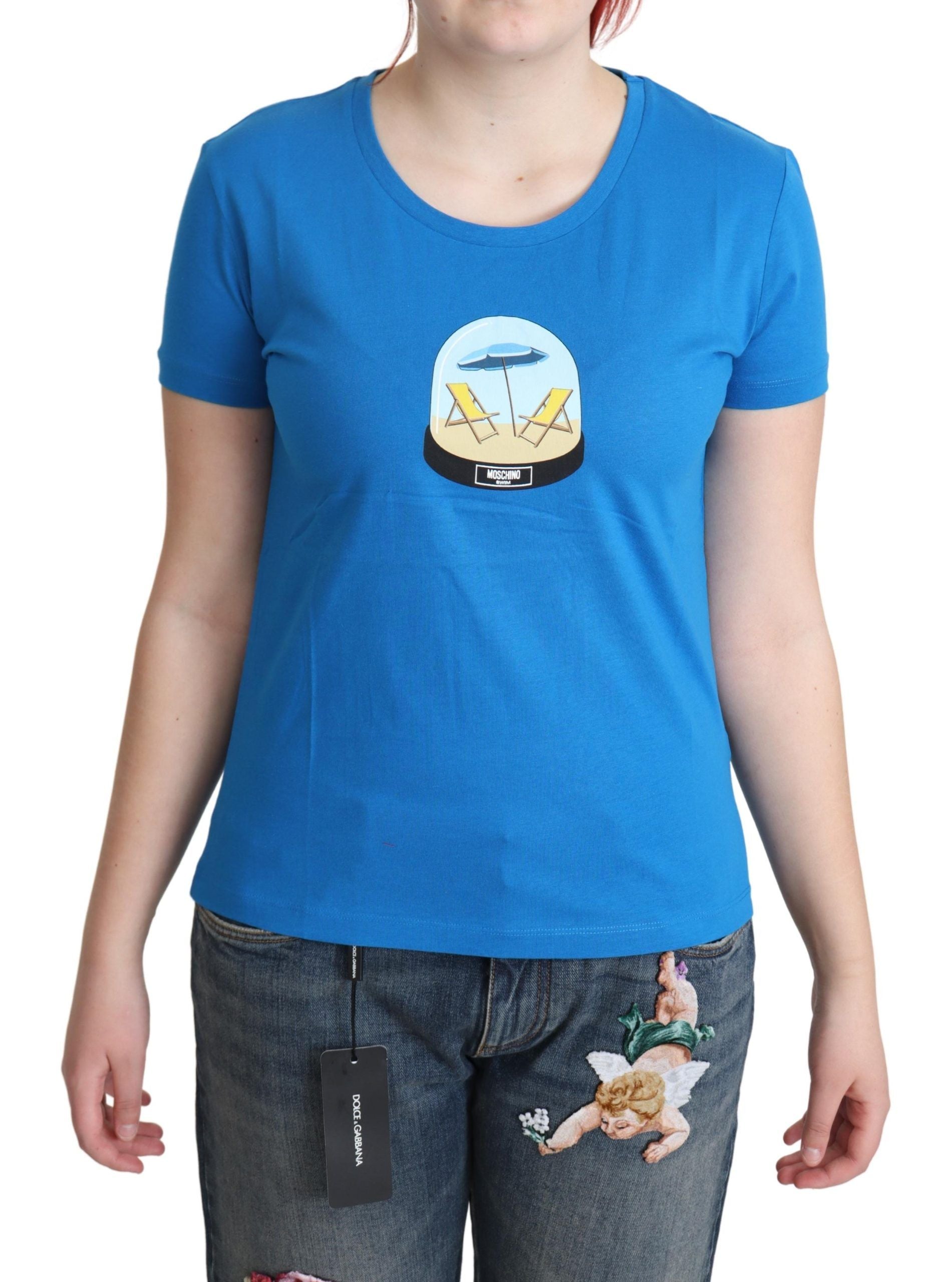 Moschino Blue Printed Cotton Short Sleeves Tops T-shirt Moschino