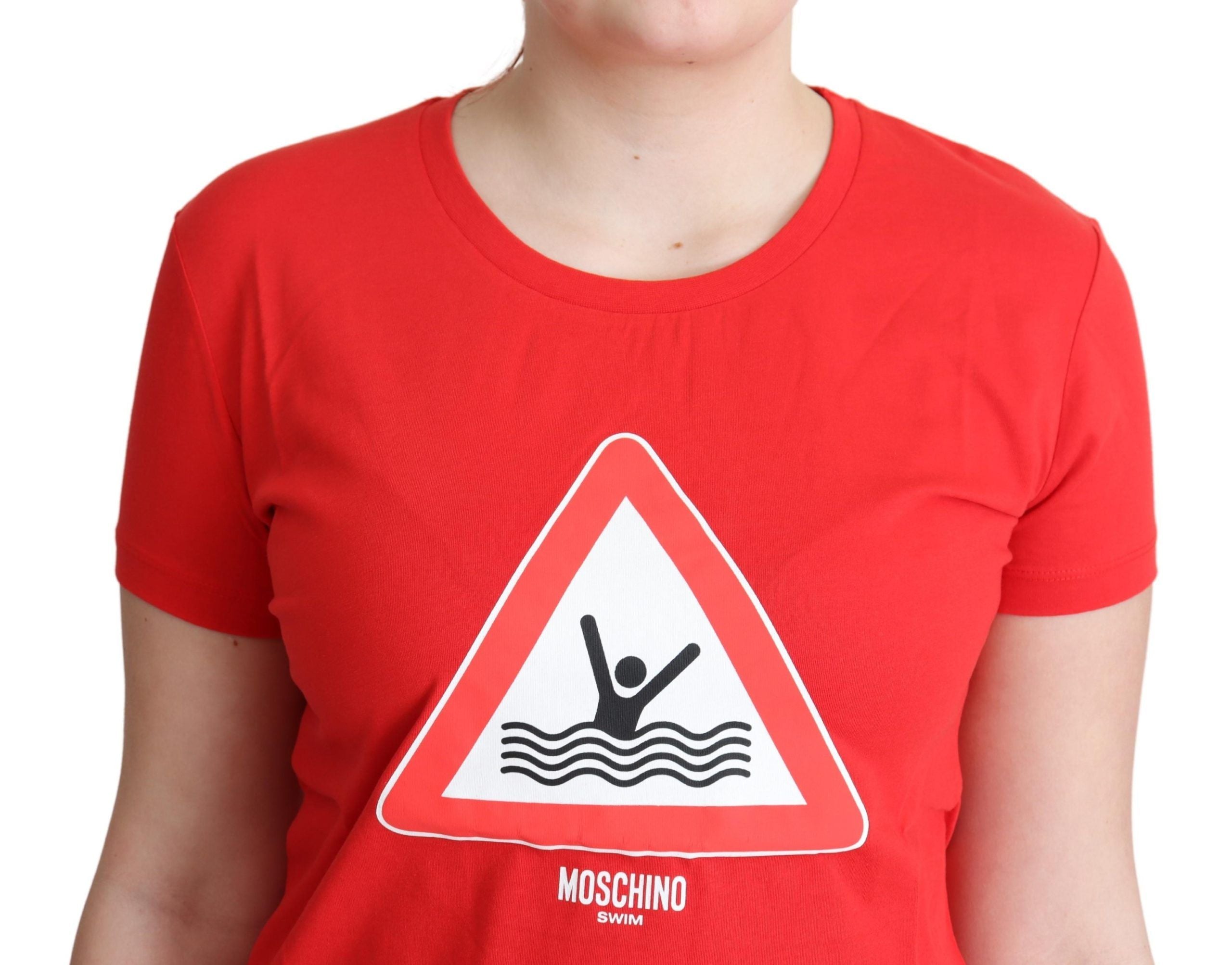Moschino Red Cotton Swim Graphic Triangle Print  T-shirt Moschino