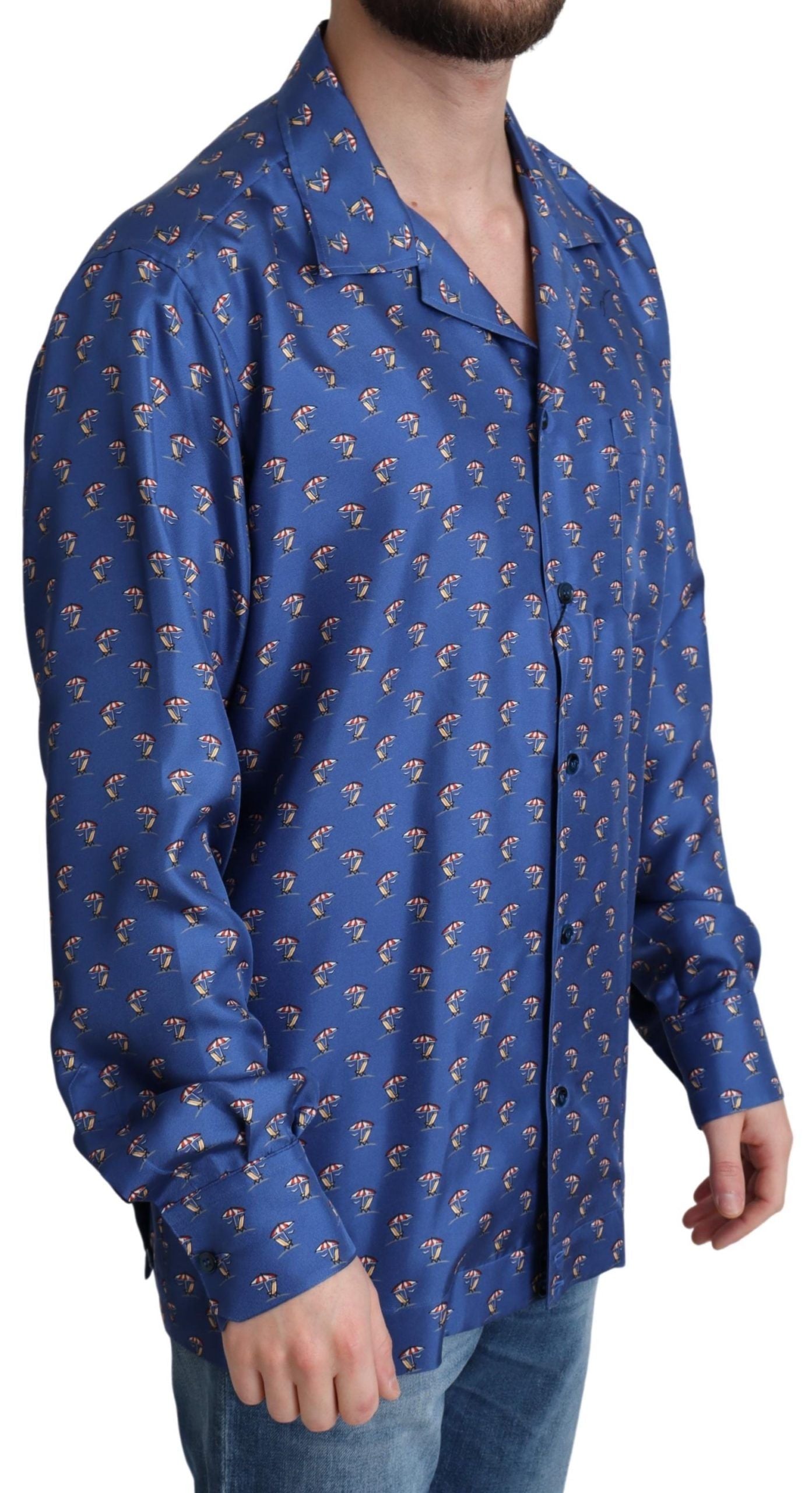 Dolce & Gabbana Blue Beach Chair Umbrella Print Silk Shirt Dolce & Gabbana