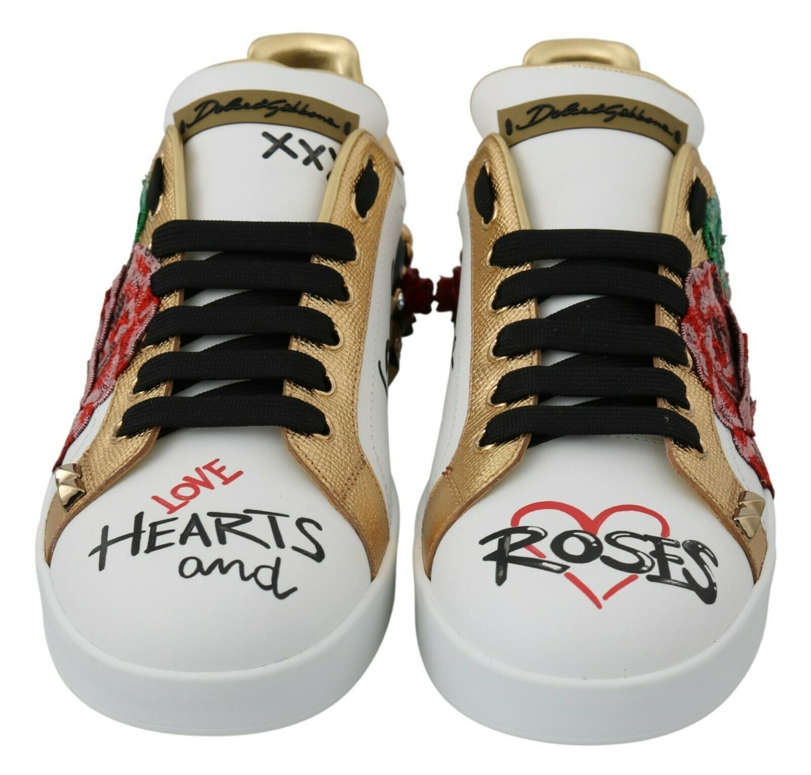 Dolce & Gabbana White Roses Sequined Crystal Womens Sneakers Shoes Dolce & Gabbana