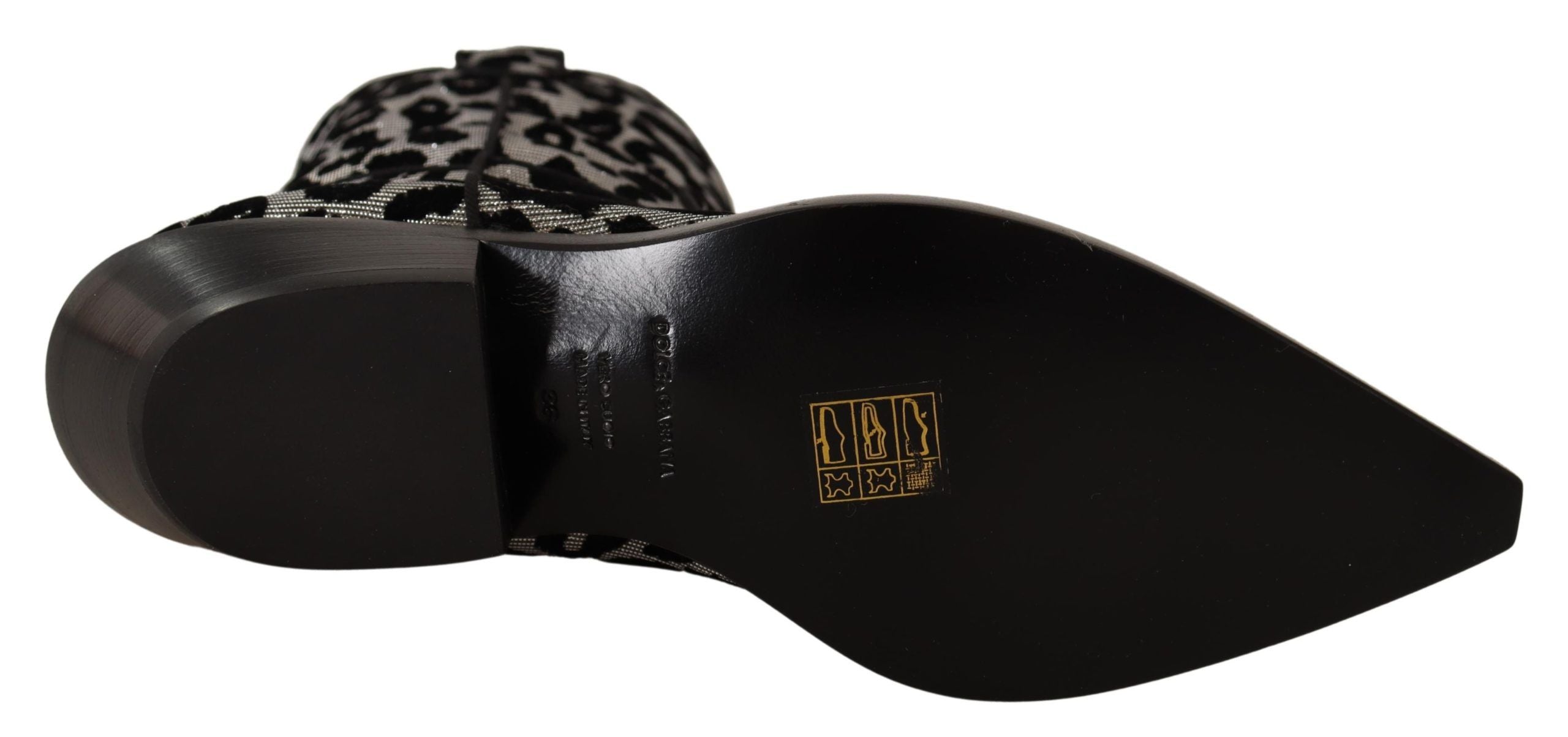Dolce & Gabbana Gray Black Leopard Cowboy Boots Shoes Dolce & Gabbana