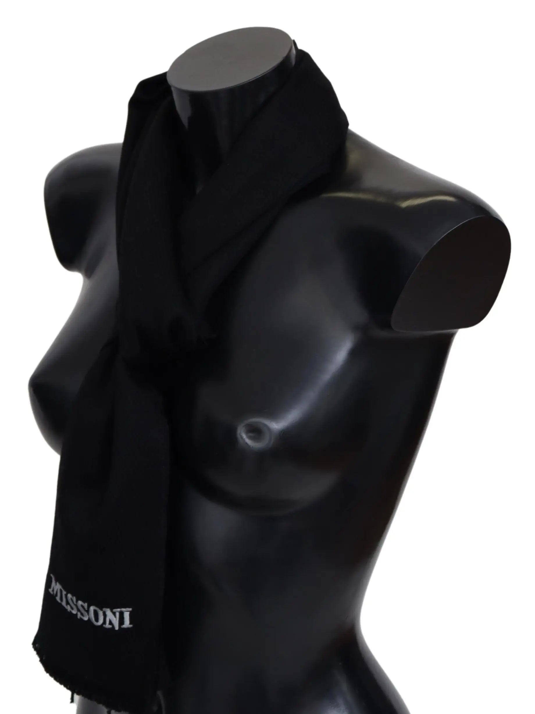 Missoni Black 100% Wool Unisex Neck Wrap Fringes Logo Scarf Missoni