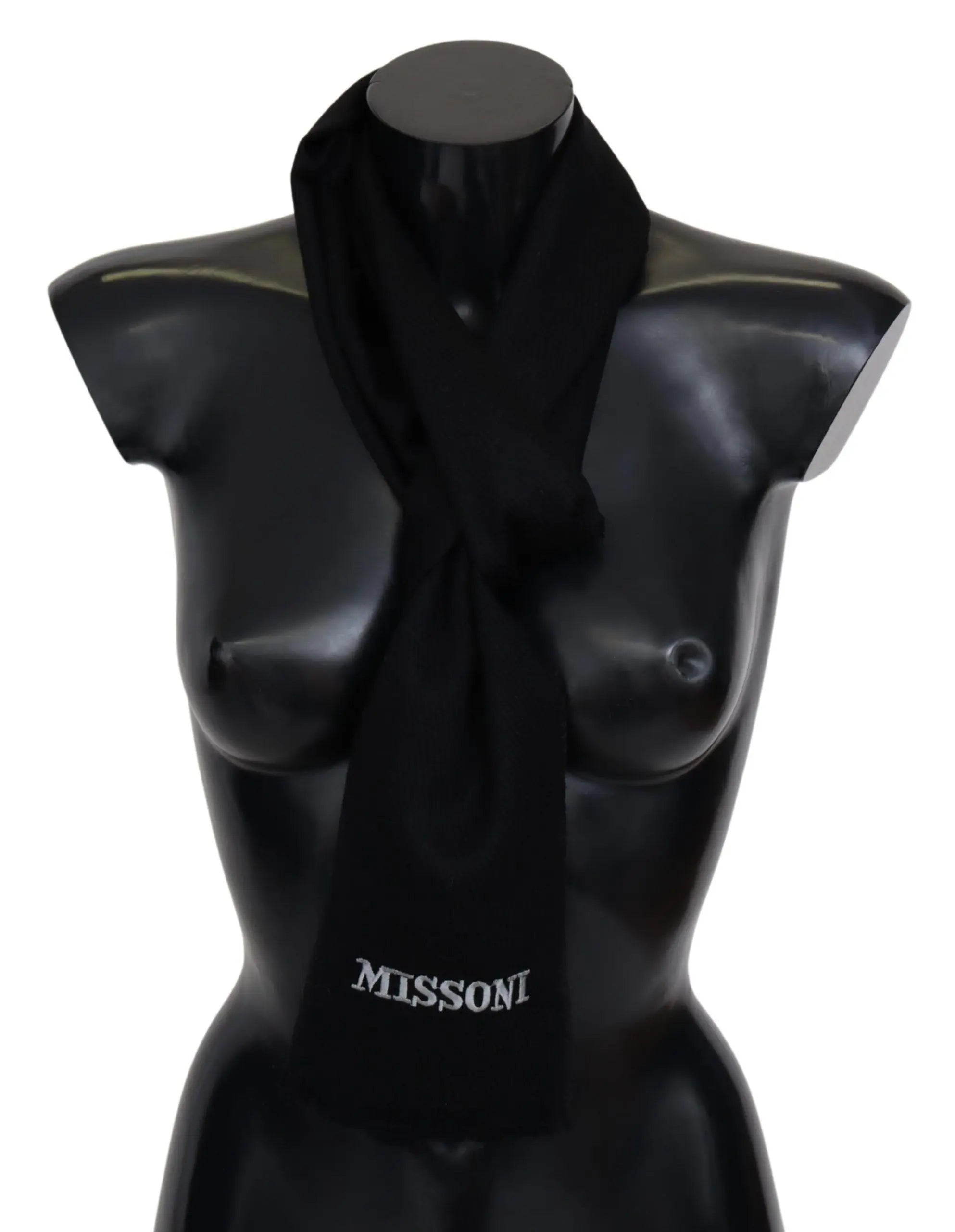 Missoni Black 100% Wool Unisex Neck Wrap Fringes Logo Scarf Missoni