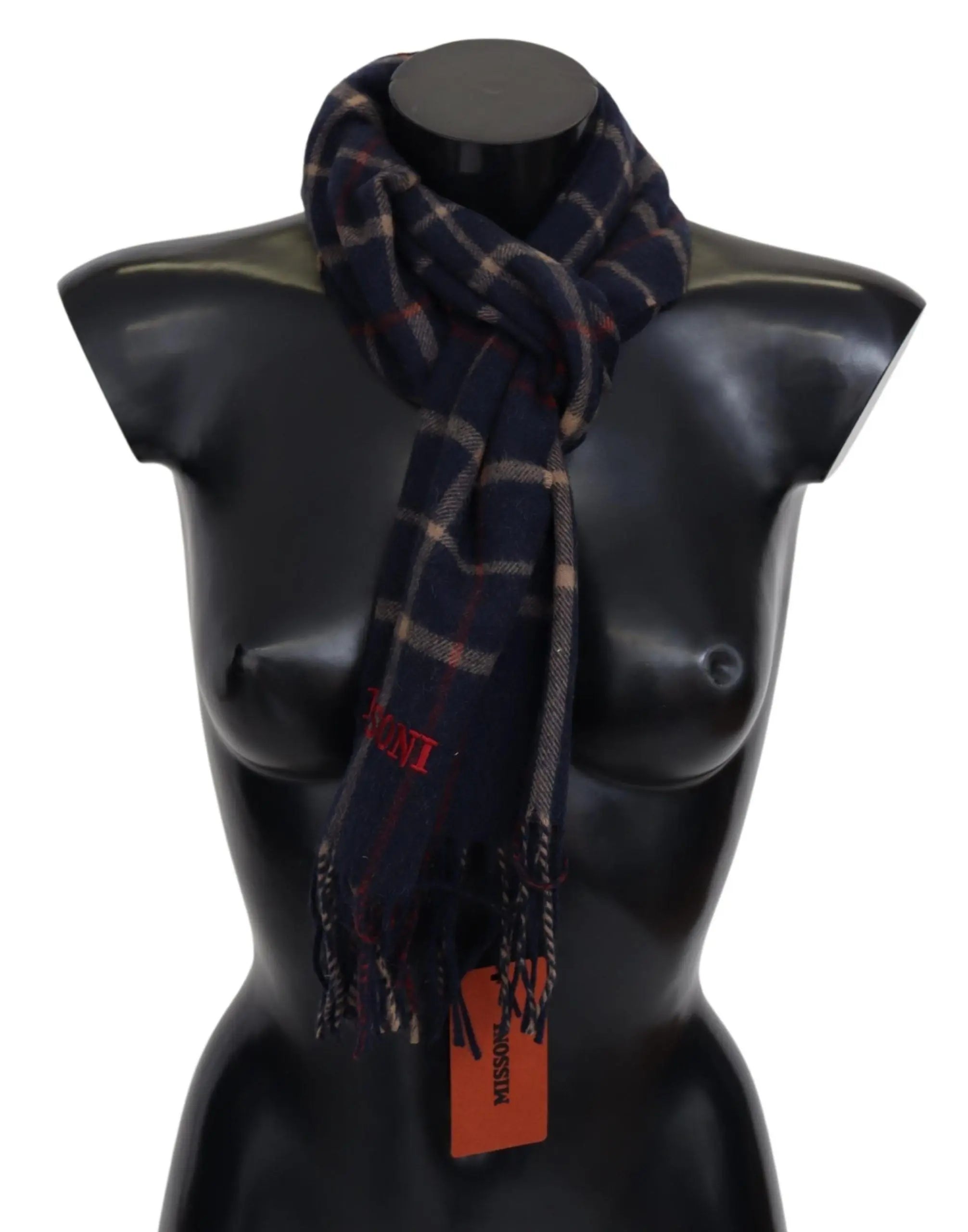 Missoni Black Checkered Unisex Neck Wrap Fringes Scarf Missoni