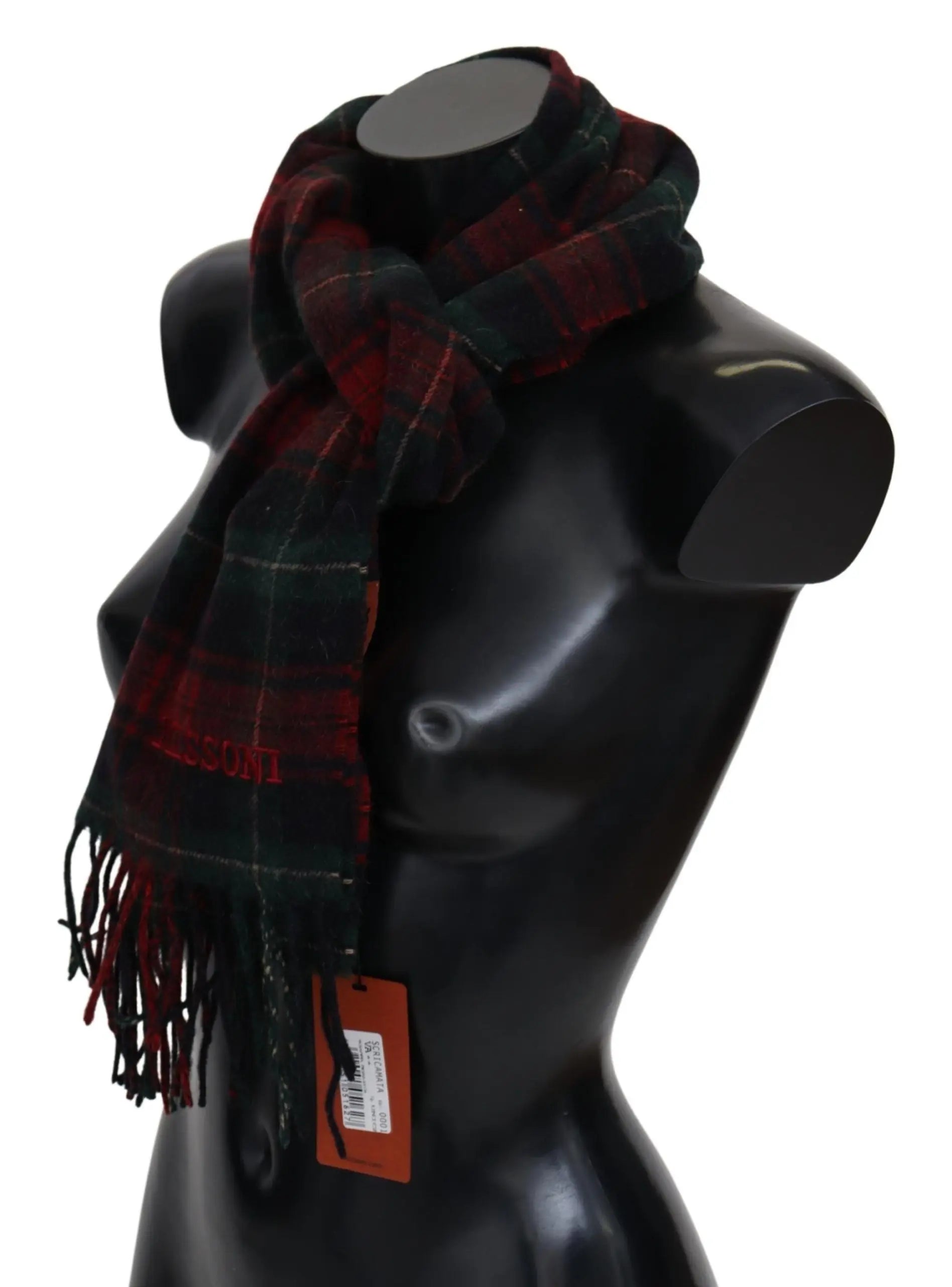 Missoni Black Red Check Wool Unisex Neck Wrap Fringes Scarf Missoni