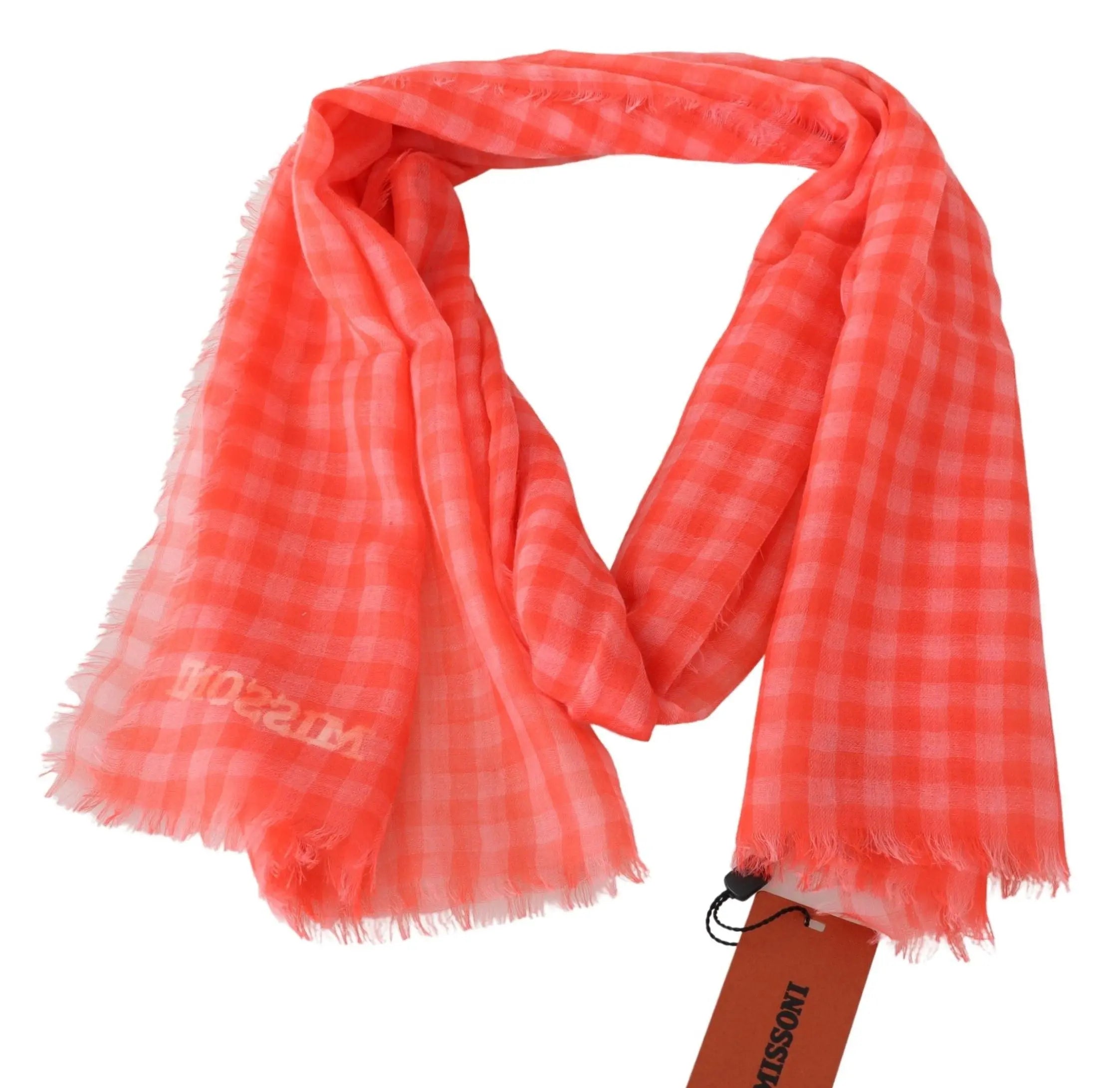 Missoni Orange Check Cashmere Unisex Wrap Fringes Scarf Missoni