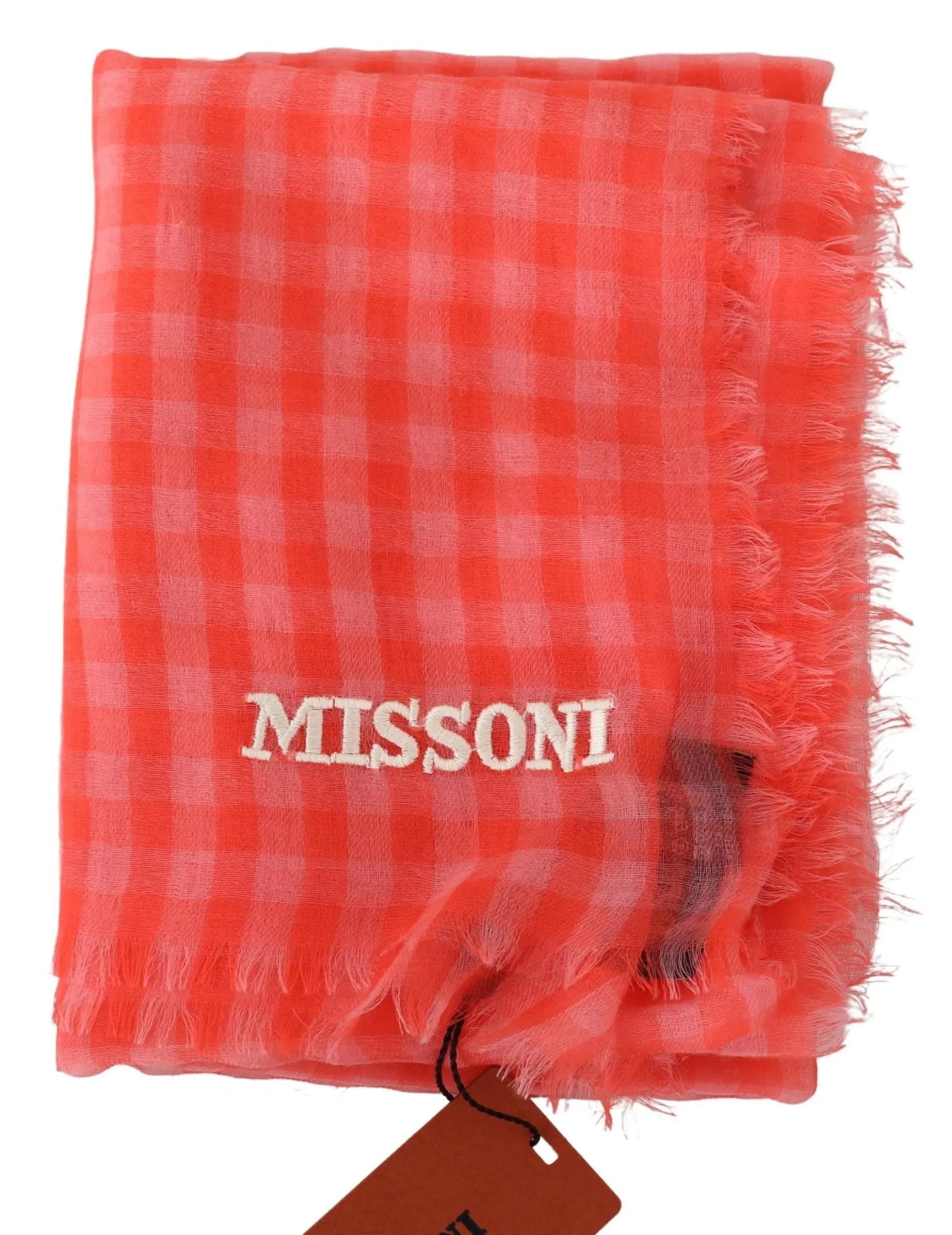 Missoni Orange Check Cashmere Unisex Wrap Fringes Scarf Missoni