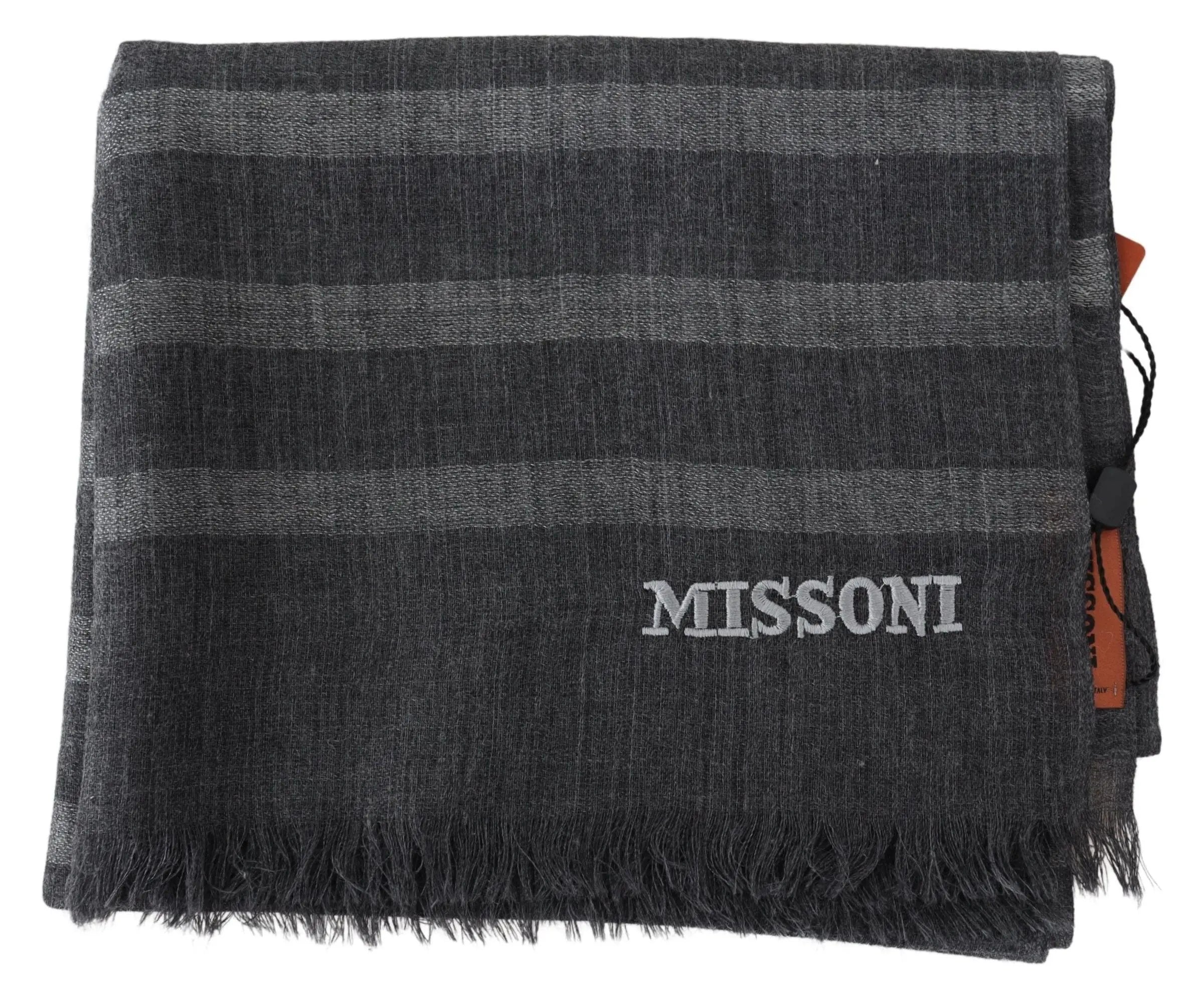 Missoni Gray Striped Wool Unisex Neck Wrap Fringes Scarf Missoni