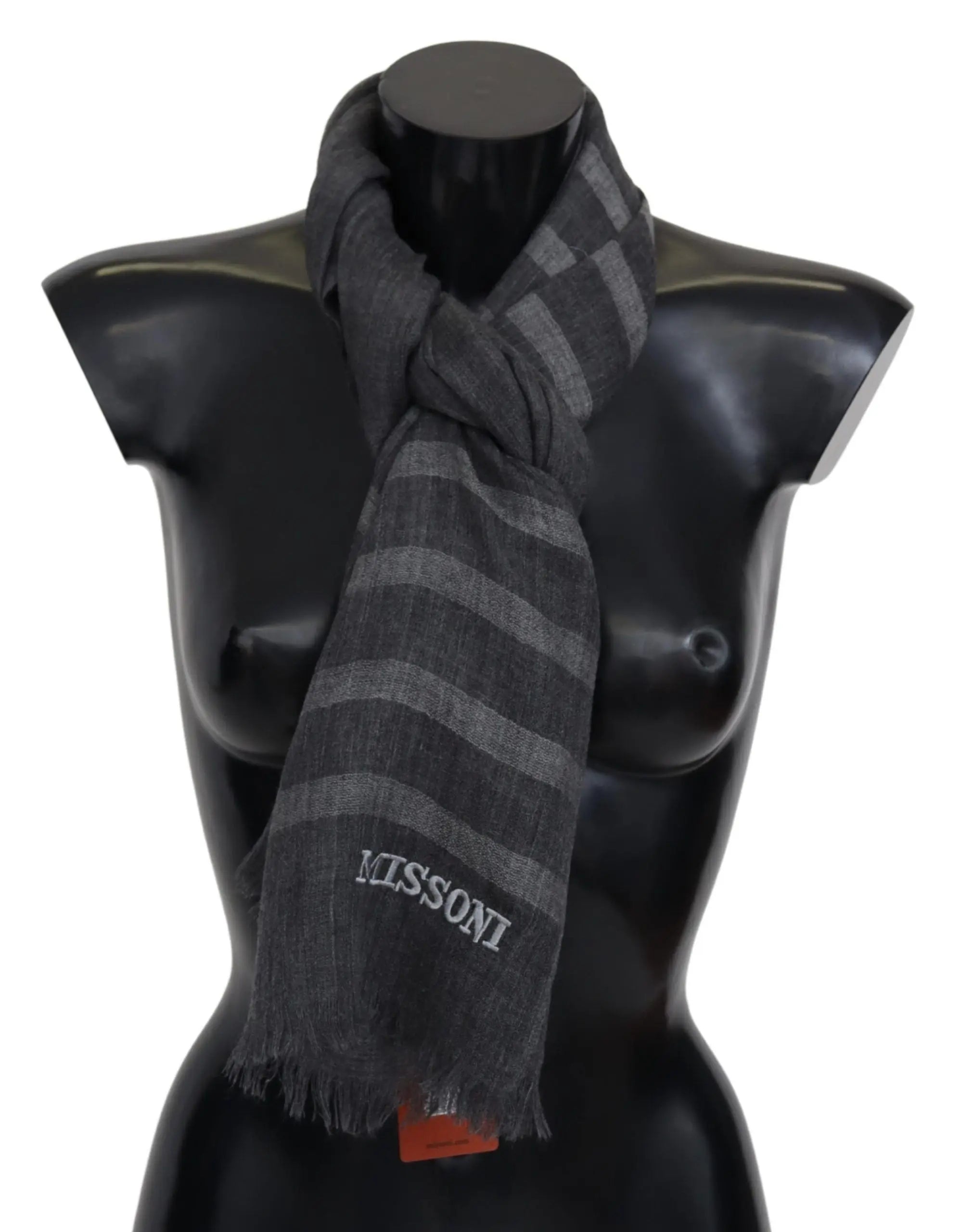 Missoni Gray Striped Wool Unisex Neck Wrap Fringes Scarf Missoni