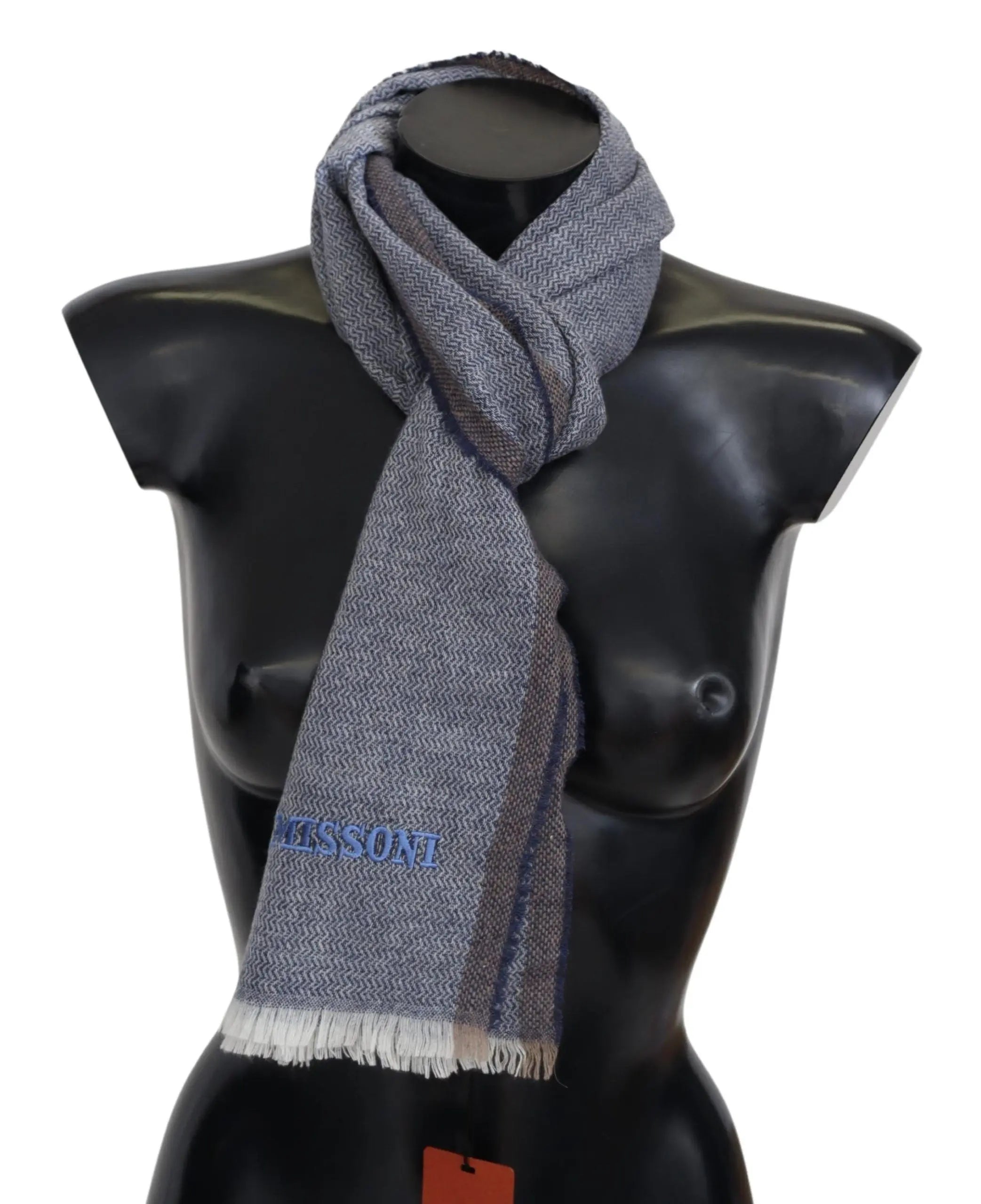 Missoni Gray Striped Wool Unisex Neck Wrap Fringes Scarf Missoni