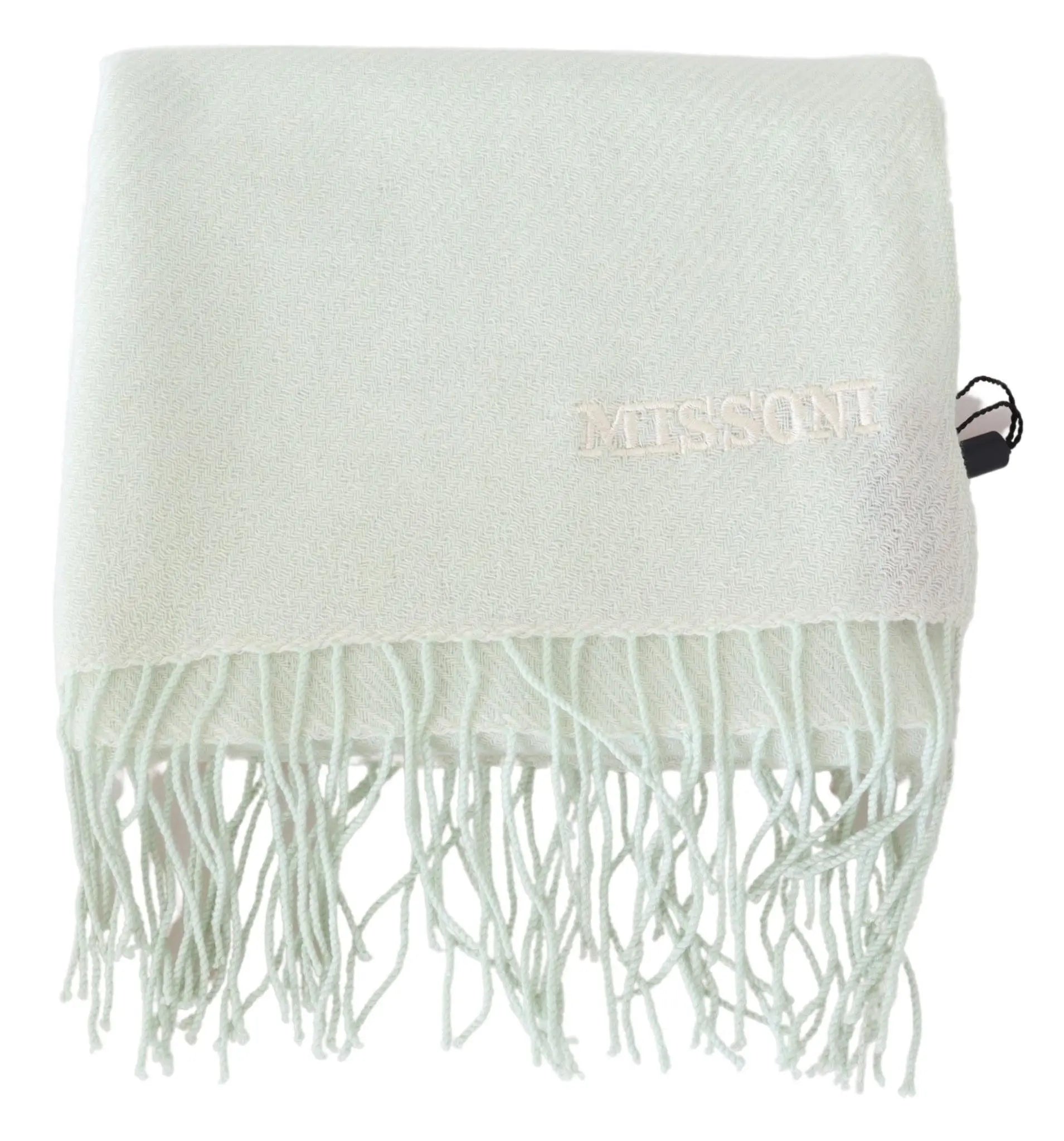 Missoni Light Green Pattern Cashmere Unisex Wrap Fringes Scarf Missoni