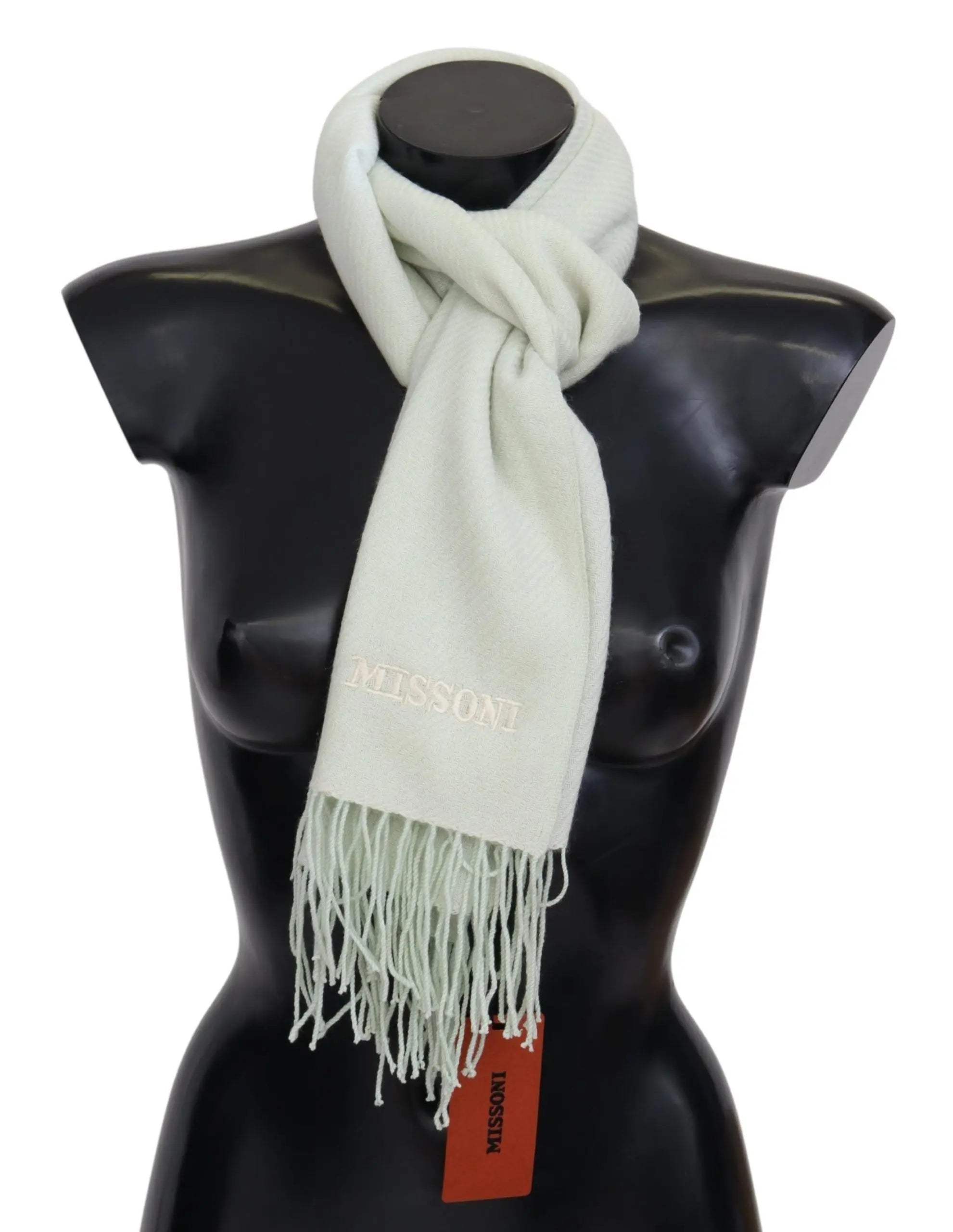 Missoni Light Green Pattern Cashmere Unisex Wrap Fringes Scarf Missoni