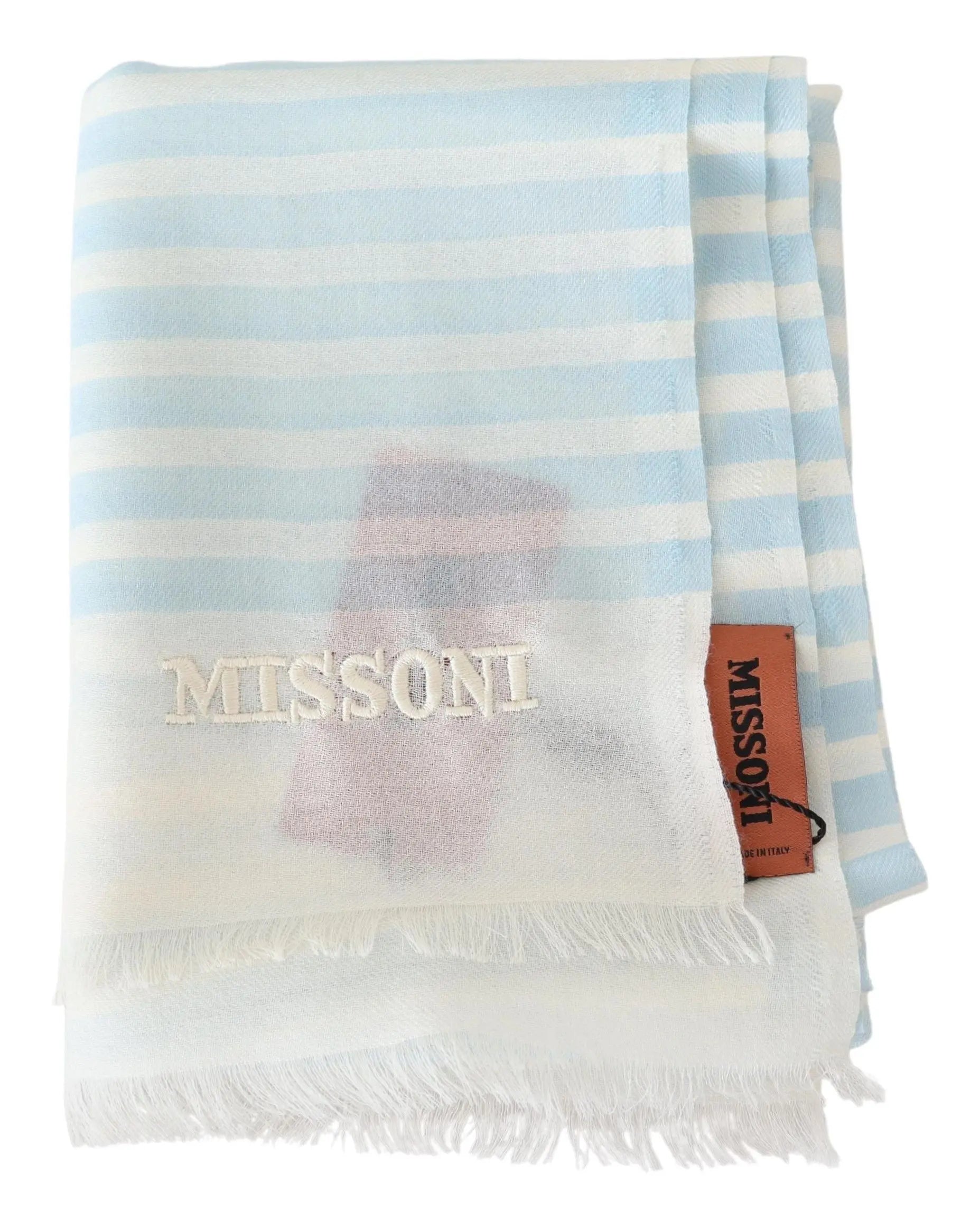 Missoni Blue White Lined Cashmere Unisex Wrap Scarf Missoni