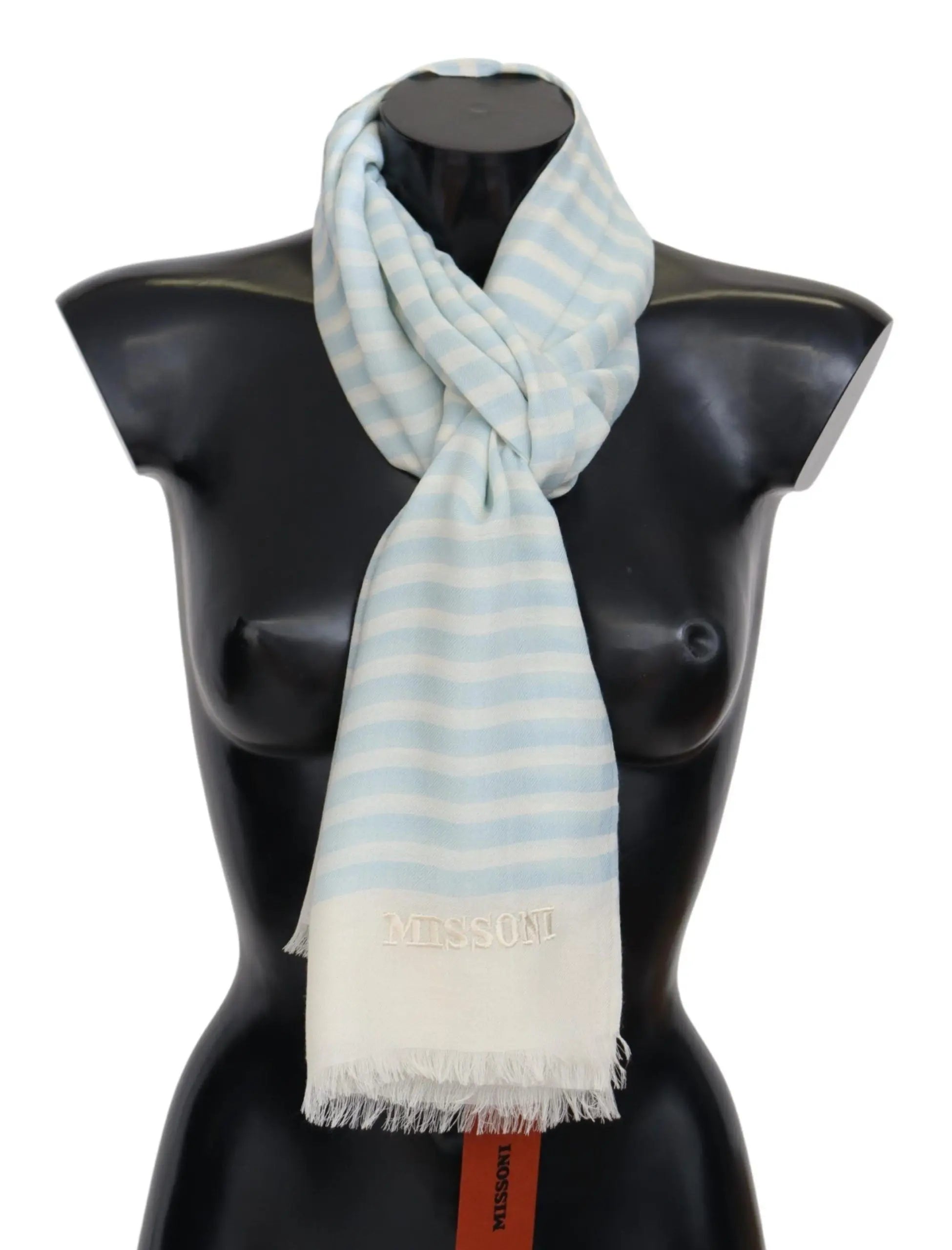 Missoni Blue White Lined Cashmere Unisex Wrap Scarf Missoni