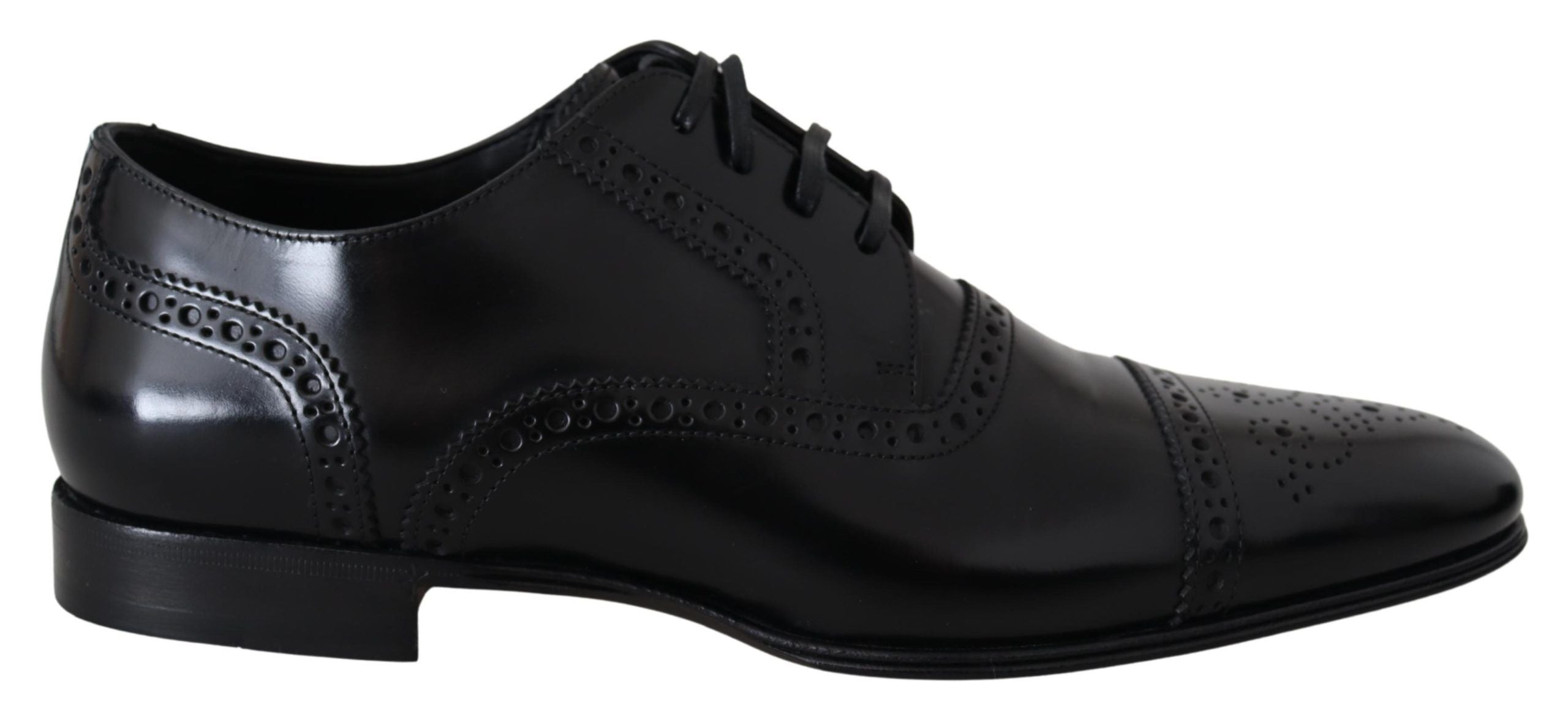 Dolce & Gabbana Black Leather Men Derby Formal Loafers Shoes Dolce & Gabbana