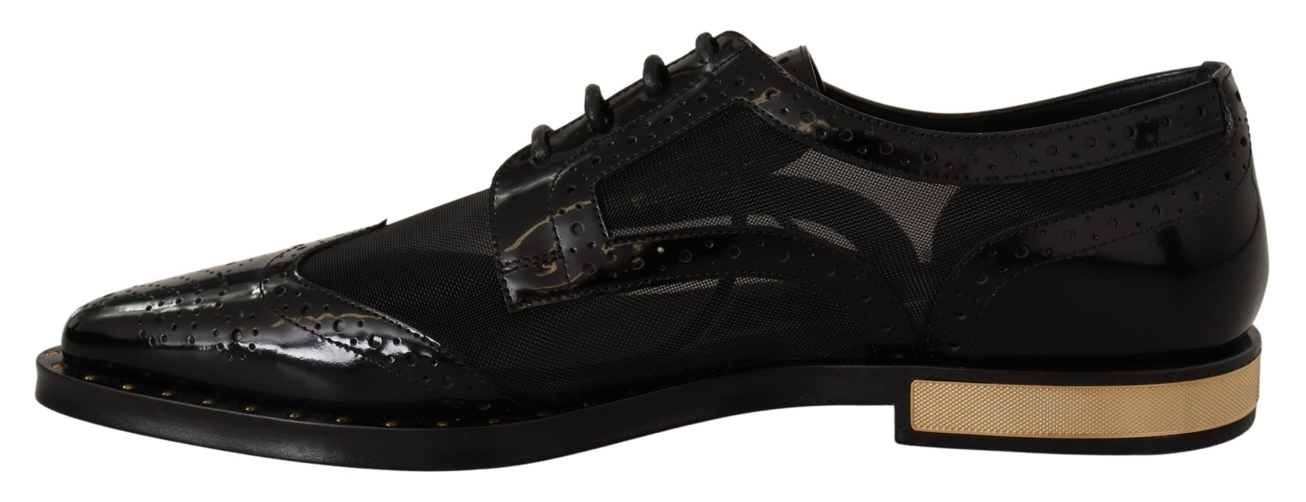 Dolce & Gabbana Black Leather Broques Sheer Wingtip Shoes Dolce & Gabbana