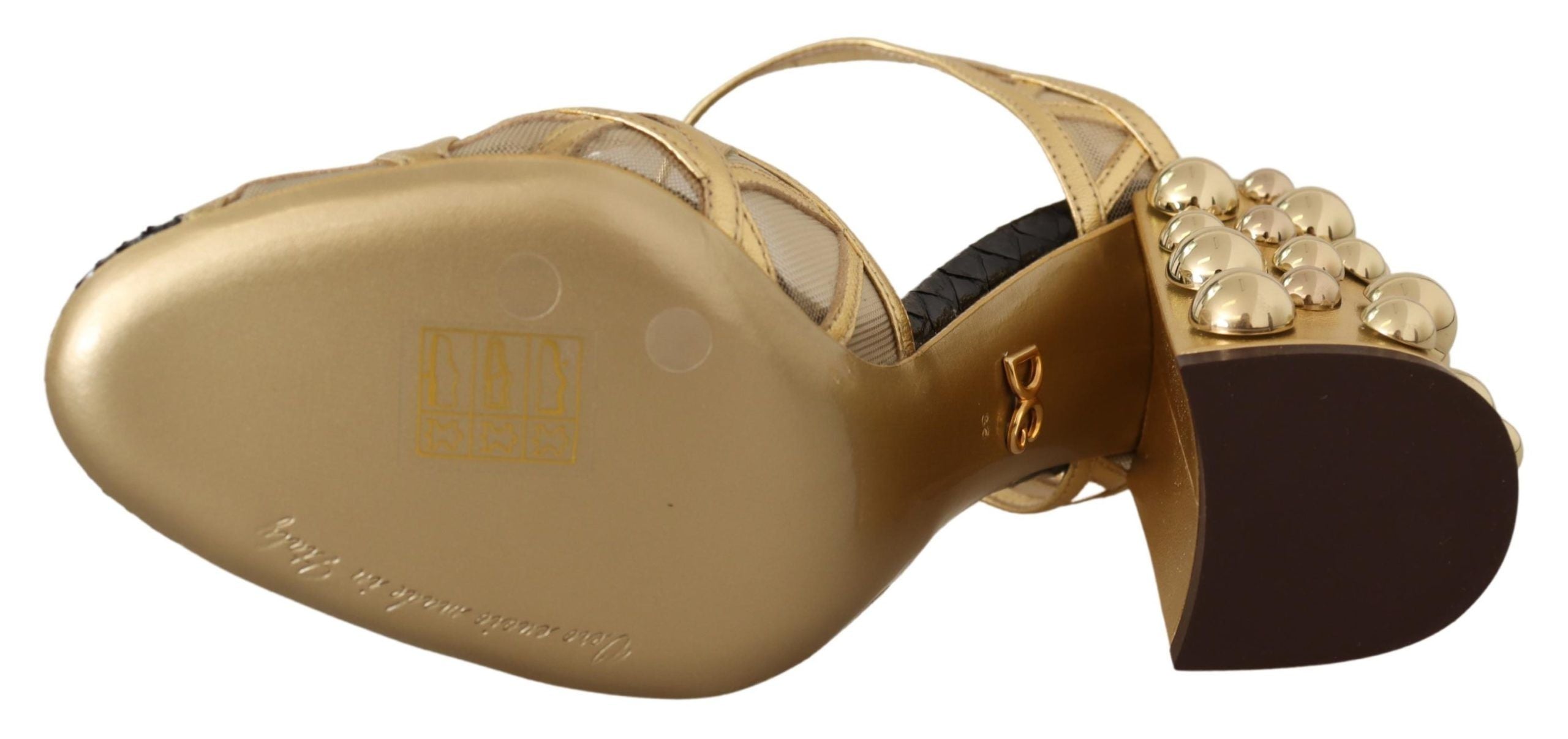 Dolce & Gabbana Black Gold Leather Studded Ankle Straps Shoes Dolce & Gabbana
