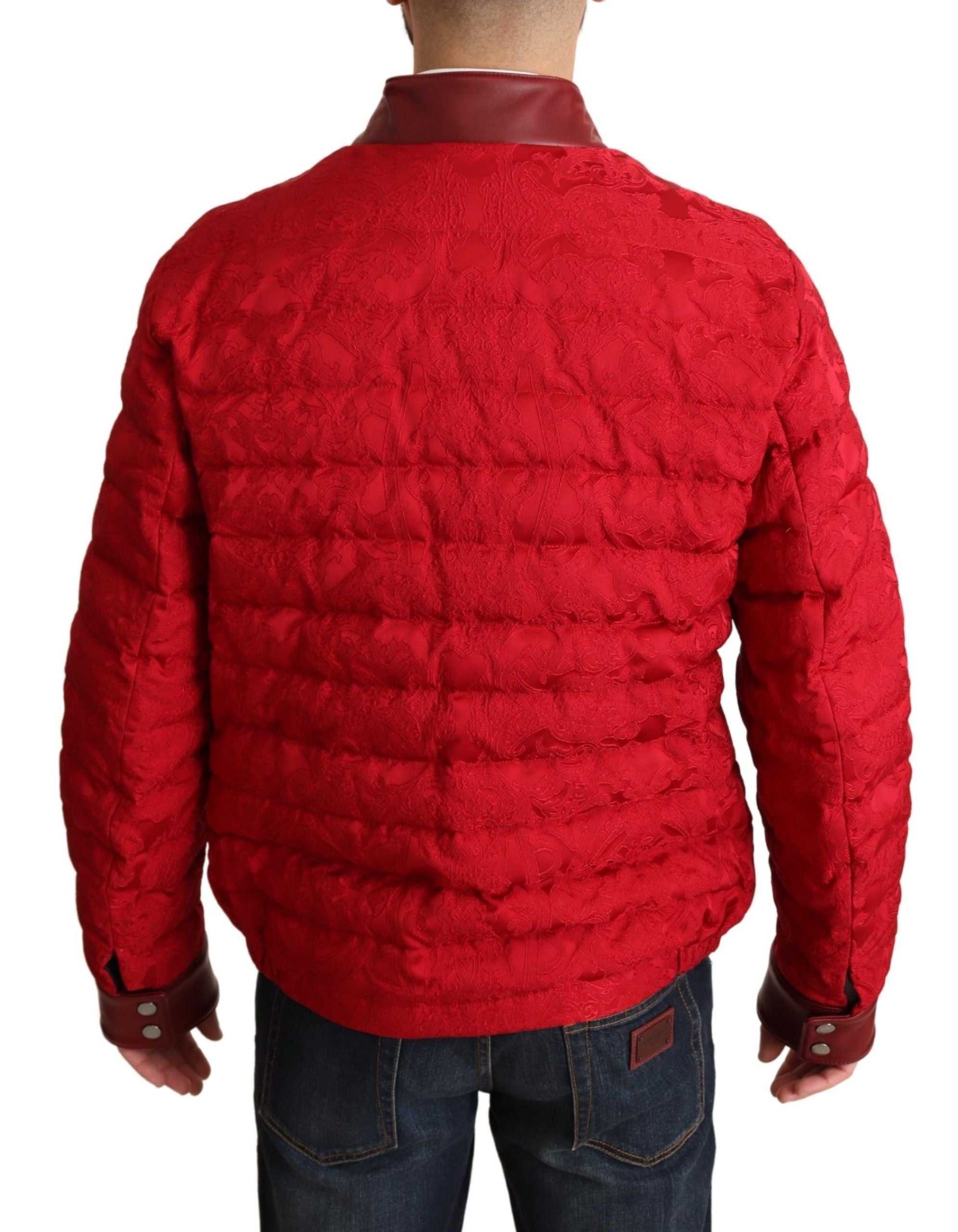 Dolce & Gabbana Red Brocade Bomber Gold Crown Logo Coat Jacket Dolce & Gabbana