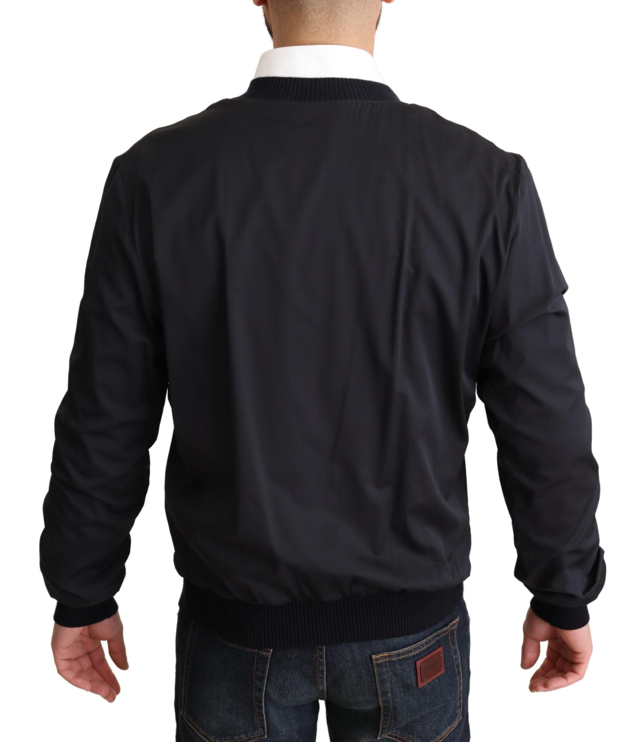 Dolce & Gabbana Blue Silk Coat Short Bomber Men Jacket Dolce & Gabbana