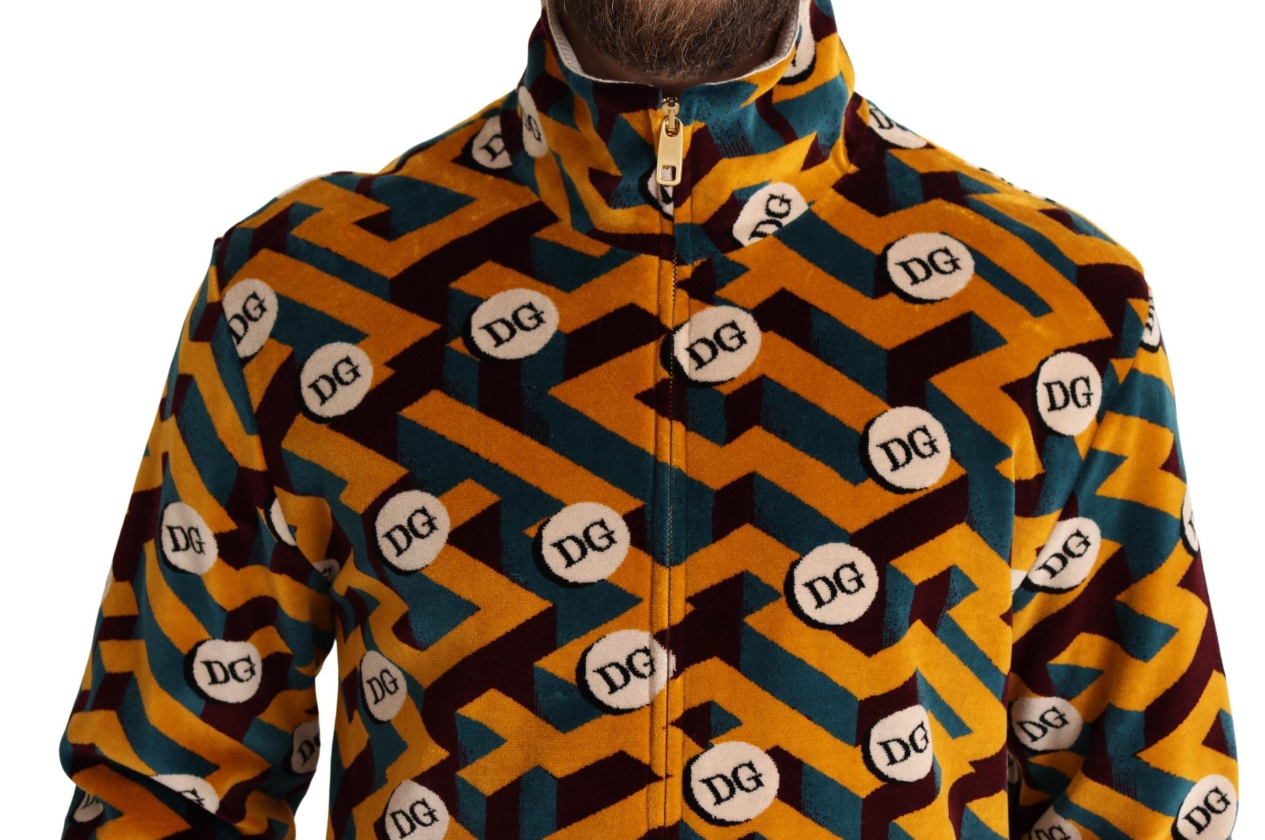 Dolce & Gabbana Multicolor Velvet DG Logo Mens Sweater Jacket Dolce & Gabbana