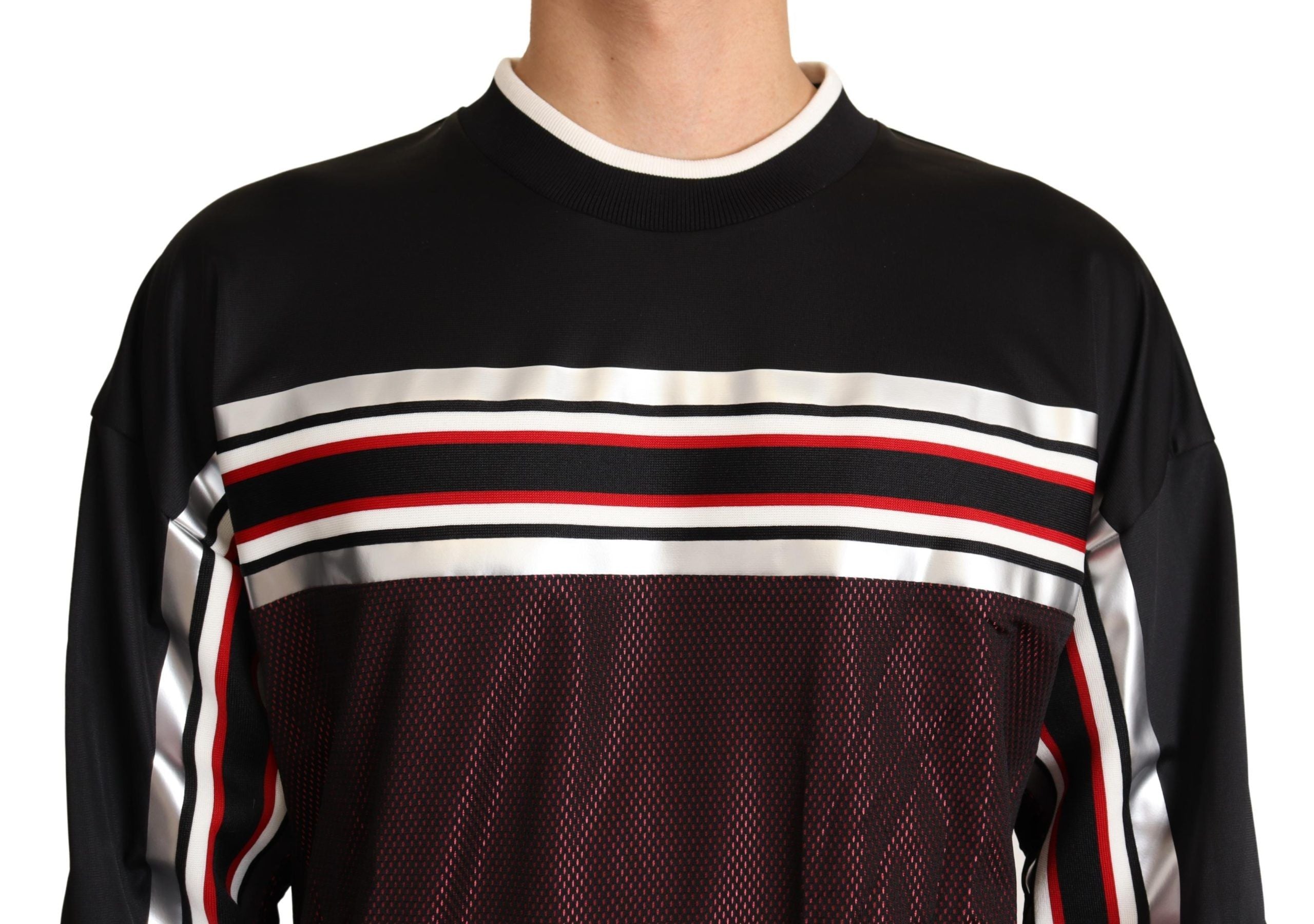 Dolce & Gabbana Black Red Mesh Sport Pullover Crewneck Sweater Dolce & Gabbana