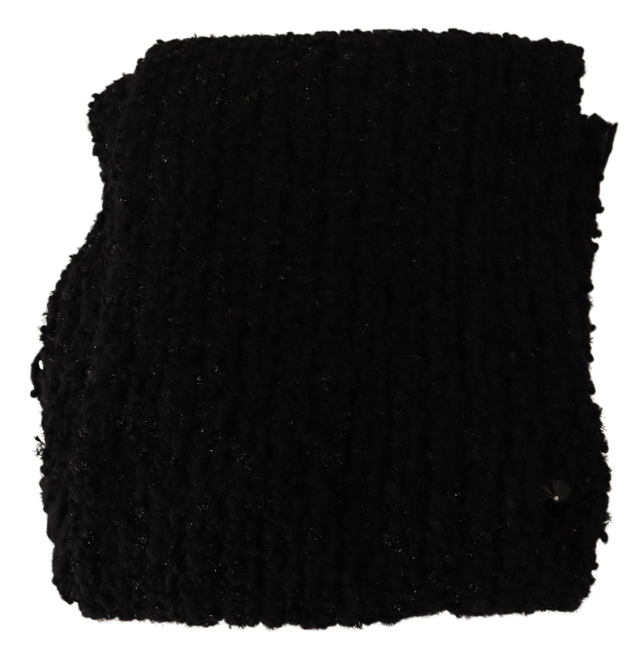 Dolce & Gabbana Black Virgin Wool Knitted Wrap Shawl Scarf Dolce & Gabbana