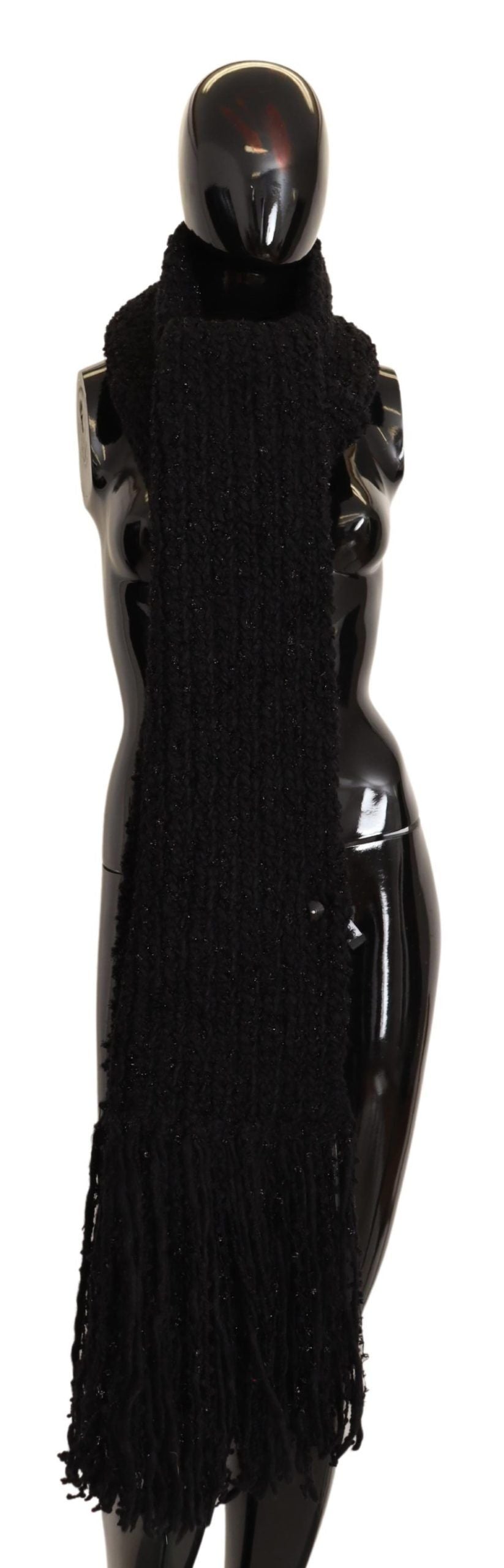 Dolce & Gabbana Black Virgin Wool Knitted Wrap Shawl Scarf Dolce & Gabbana