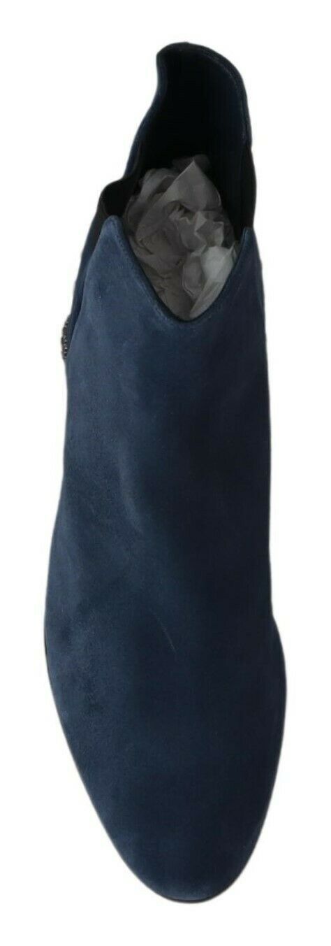 Dolce & Gabbana Blue Suede Embellished Studded Boots Shoes Dolce & Gabbana
