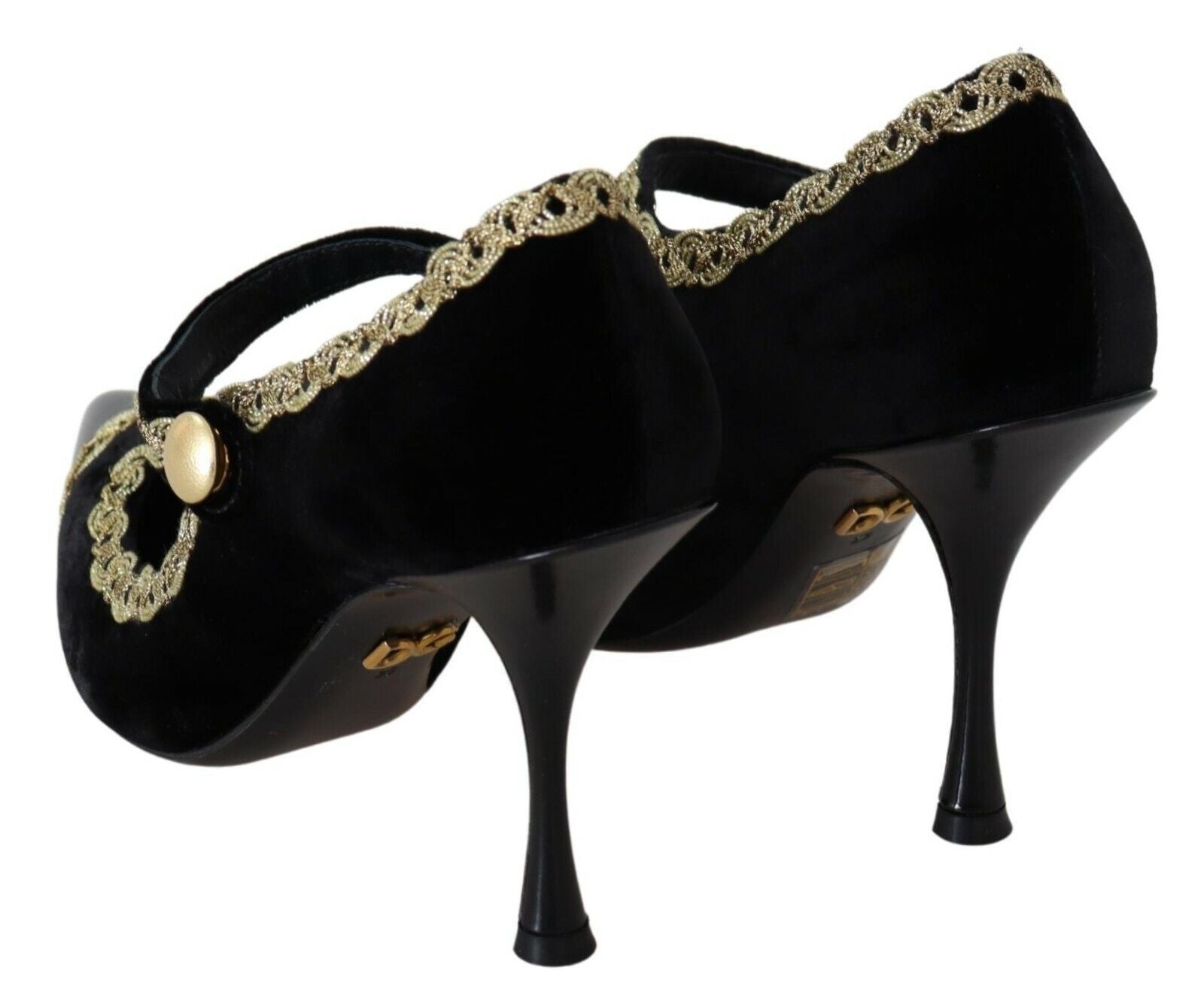 Dolce & Gabbana Black Embellished Velvet Mary Jane Pumps Shoes Dolce & Gabbana
