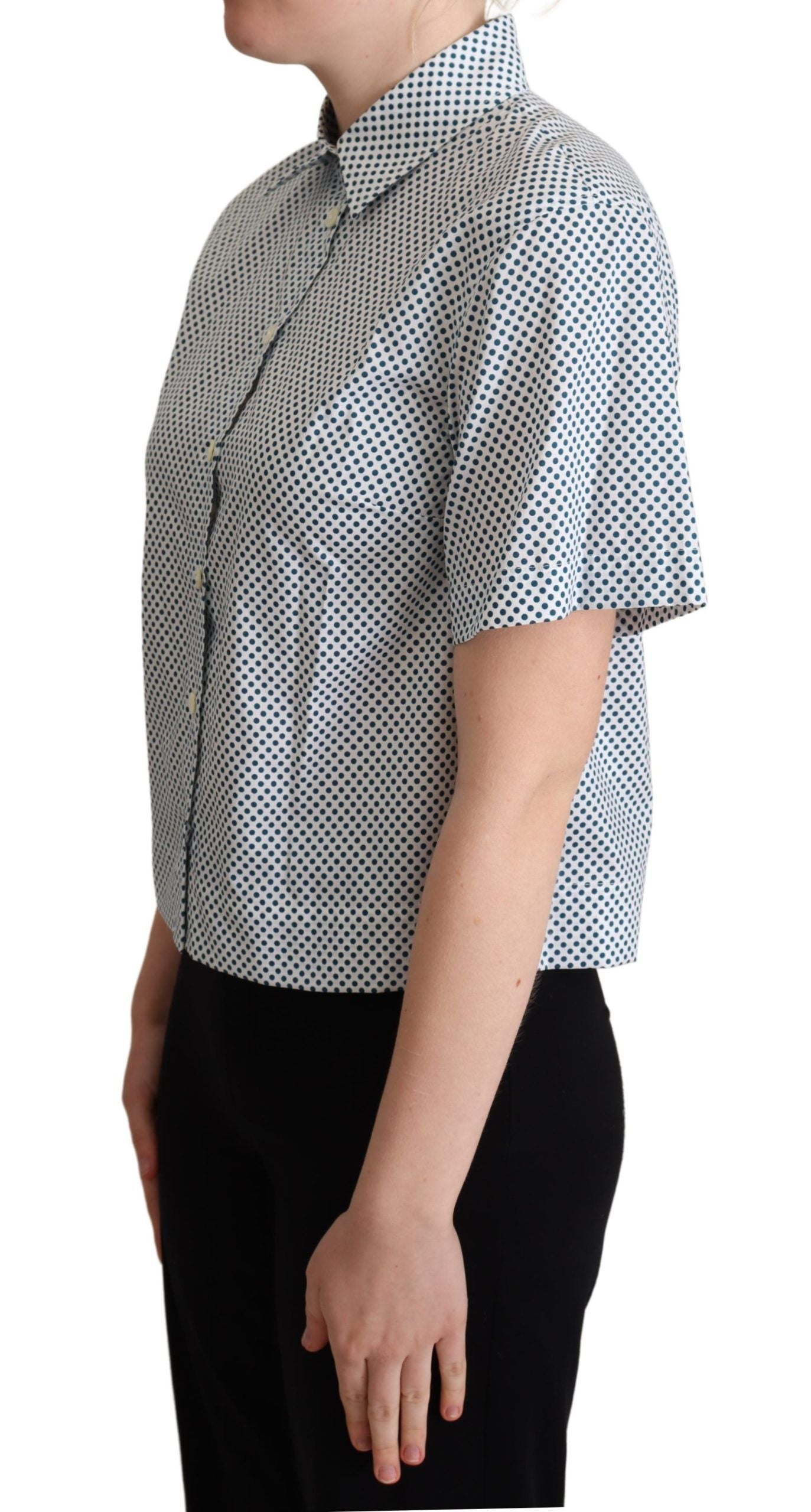 Dolce & Gabbana White Blue Polka Dot Cotton Shirt Dolce & Gabbana