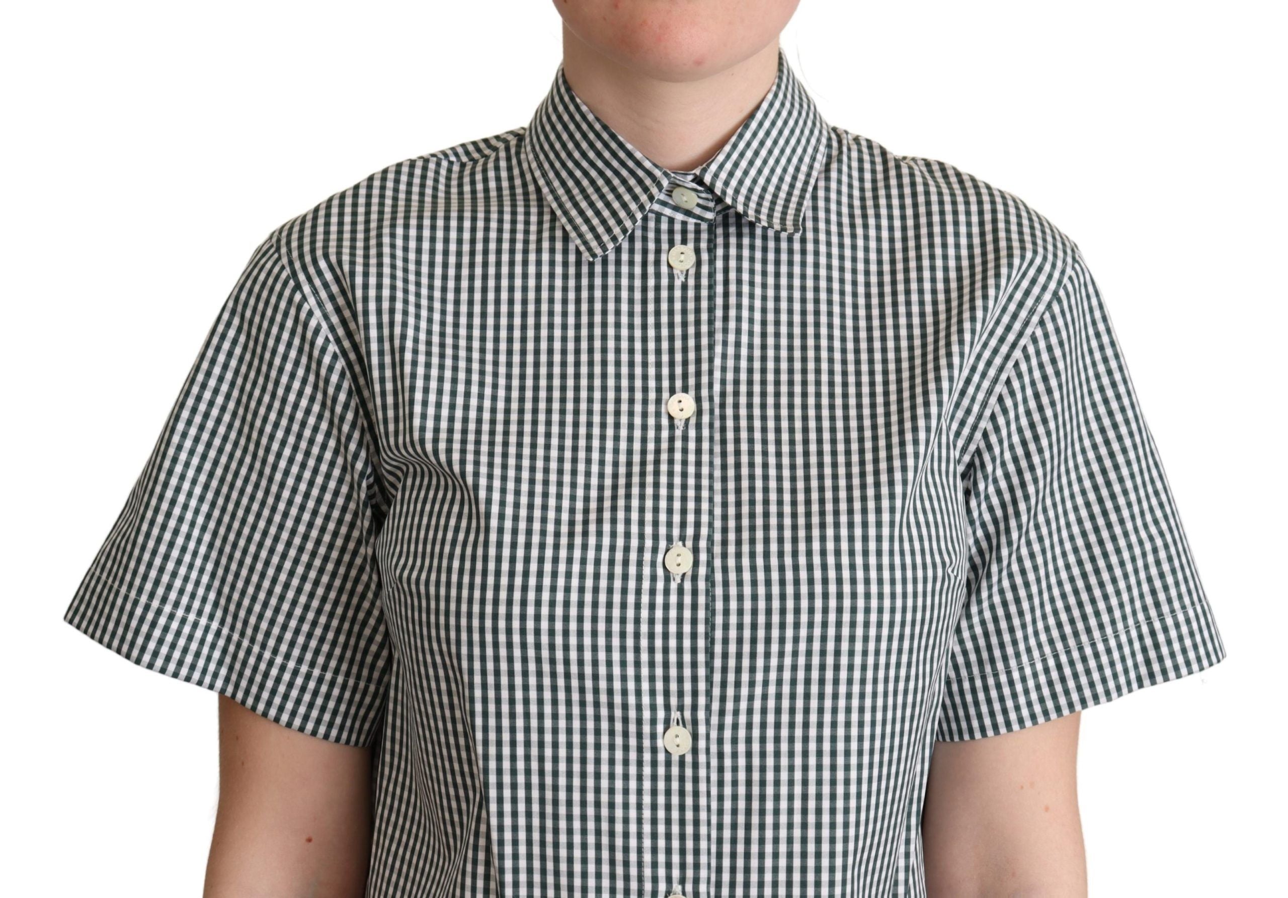 Dolce & Gabbana White Green Cotton Check Shirt Blouse Top Dolce & Gabbana