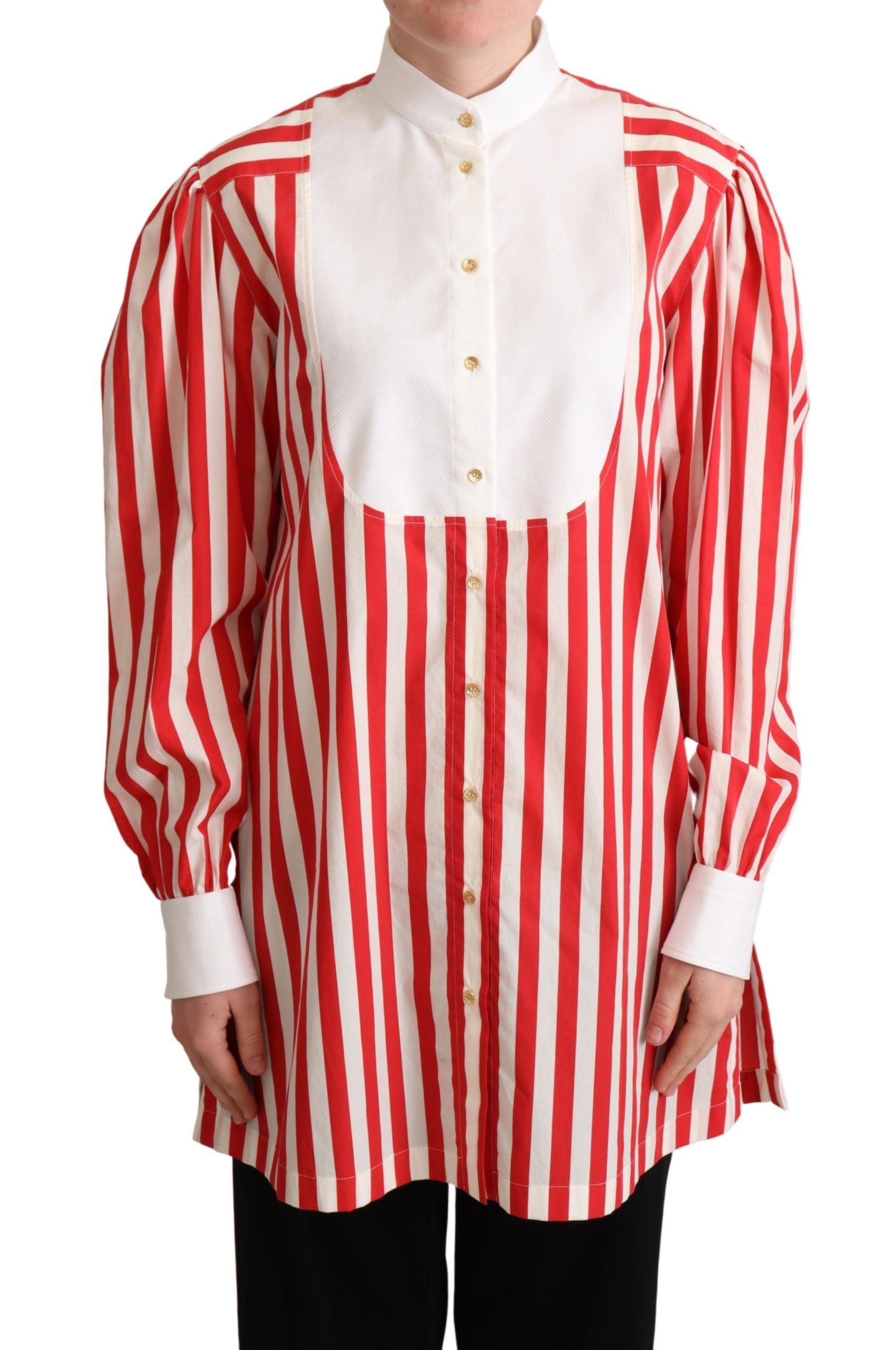 Dolce & Gabbana Red White Striped Long Sleeves Formal Shirt Dolce & Gabbana