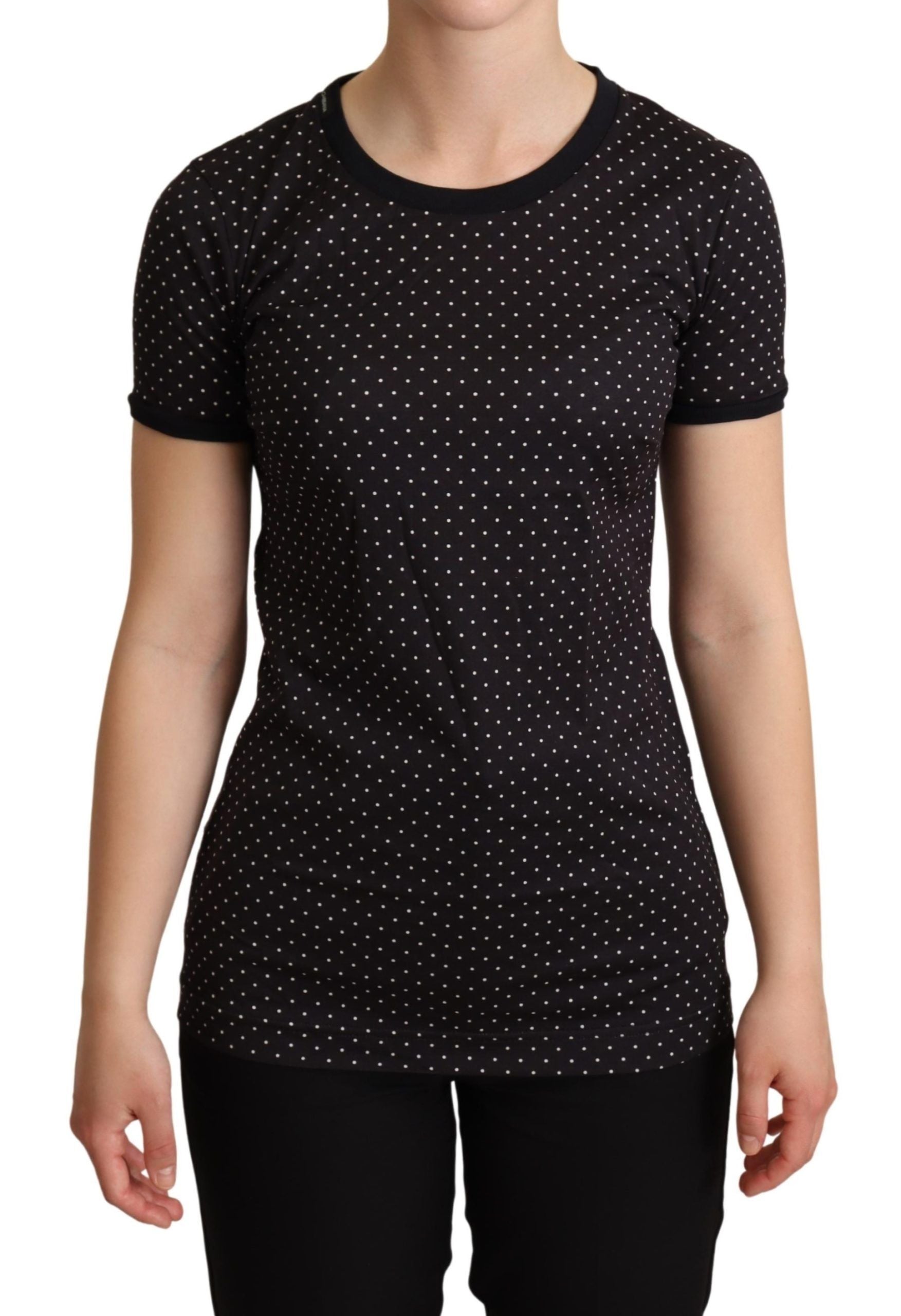 Dolce & Gabbana Black Dotted Crewneck  Cotton T-shirt Dolce & Gabbana