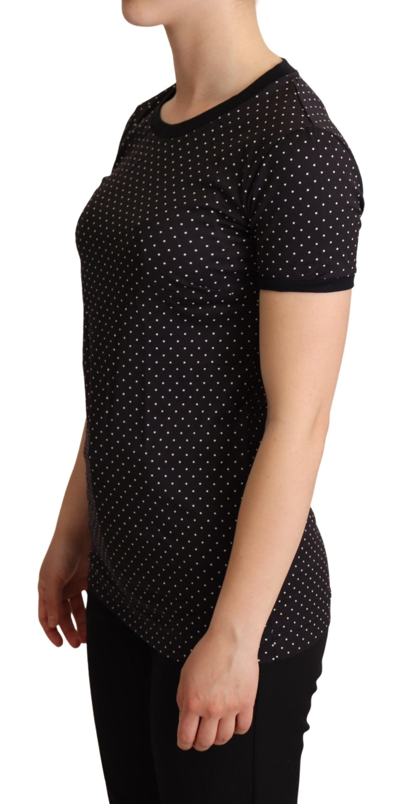 Dolce & Gabbana Black Dotted Crewneck  Cotton T-shirt Dolce & Gabbana