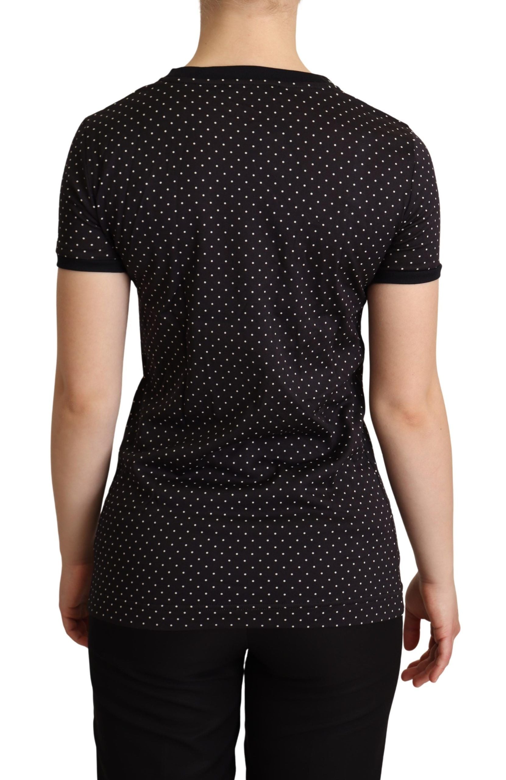 Dolce & Gabbana Black Dotted Crewneck  Cotton T-shirt Dolce & Gabbana