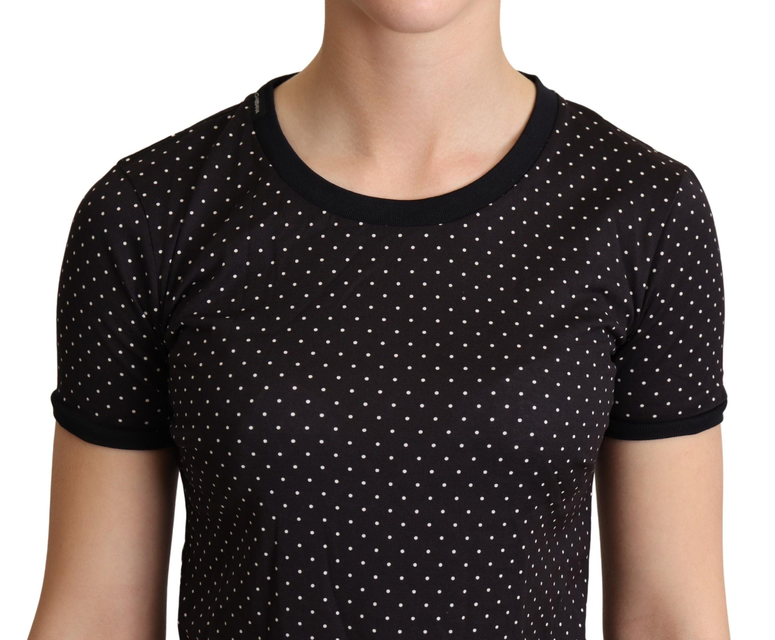 Dolce & Gabbana Black Dotted Crewneck  Cotton T-shirt Dolce & Gabbana