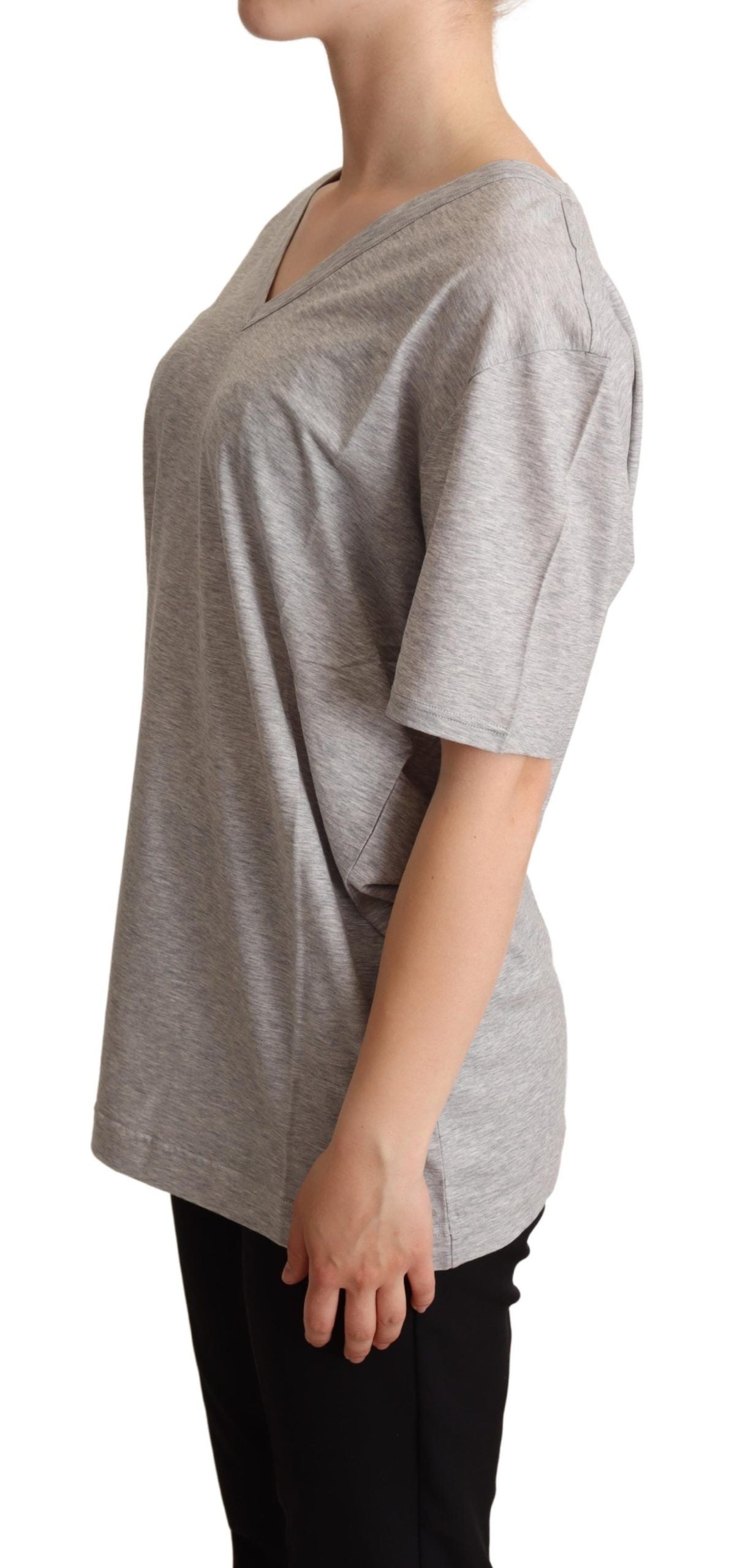 Dolce & Gabbana Gray Solid 100% Cotton V-neck Top T-shirt Dolce & Gabbana