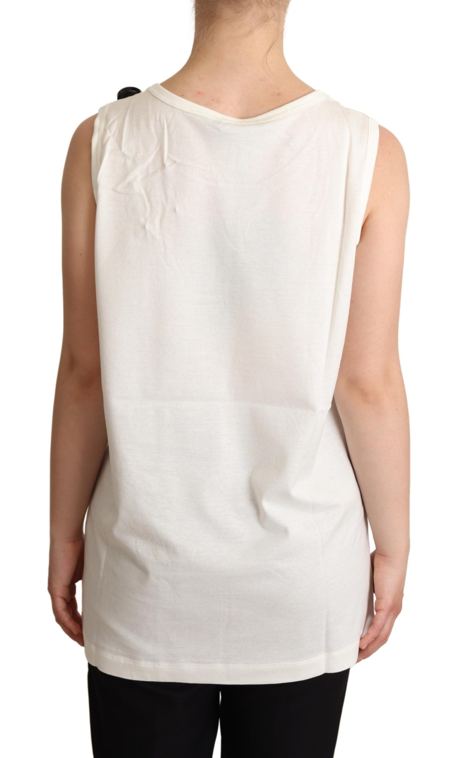 Dolce & Gabbana White Dog Floral Print Embellished  T-shirt Dolce & Gabbana