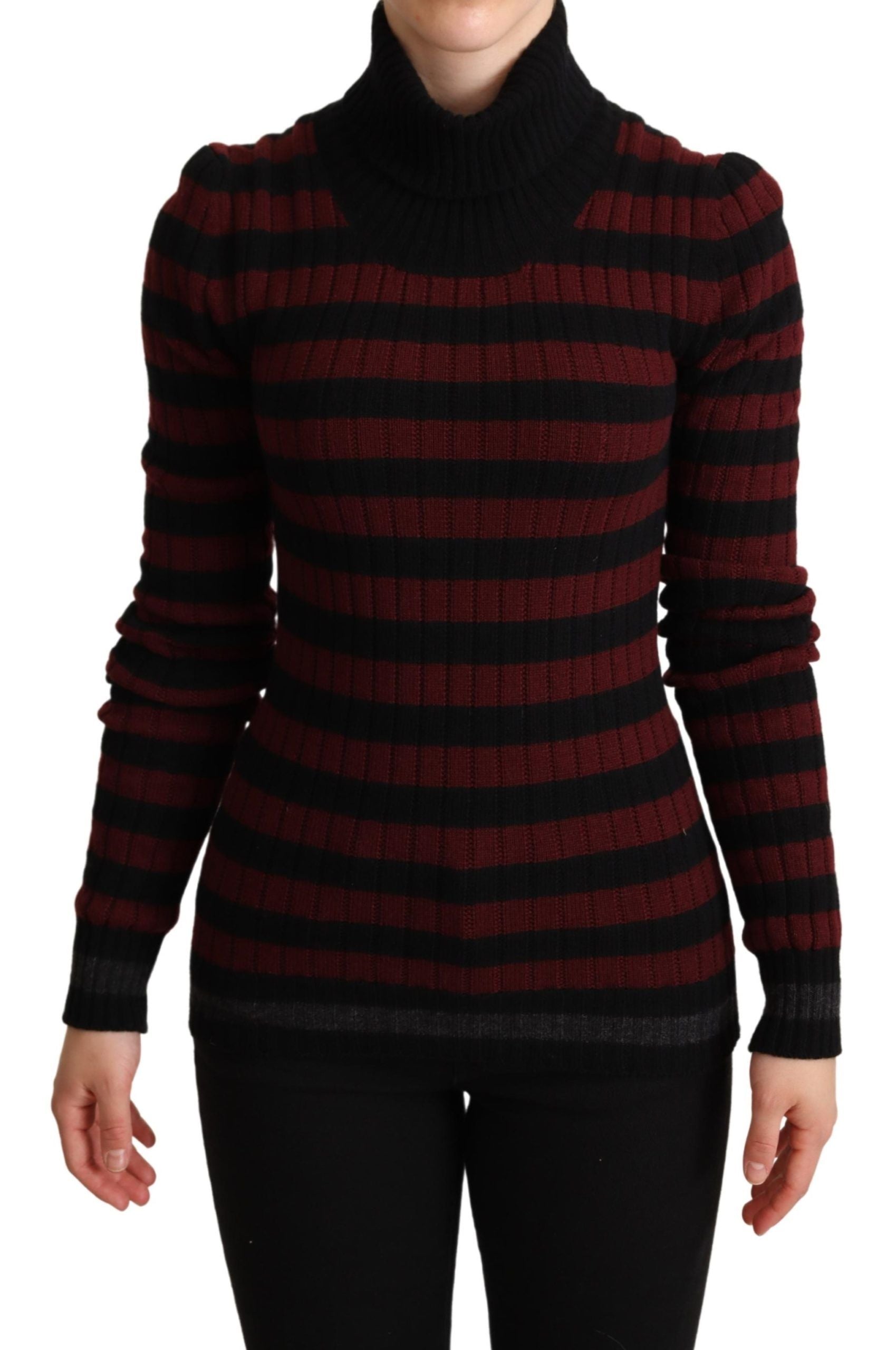 Dolce & Gabbana Black Red Striped Wool Pullover Sweater Dolce & Gabbana