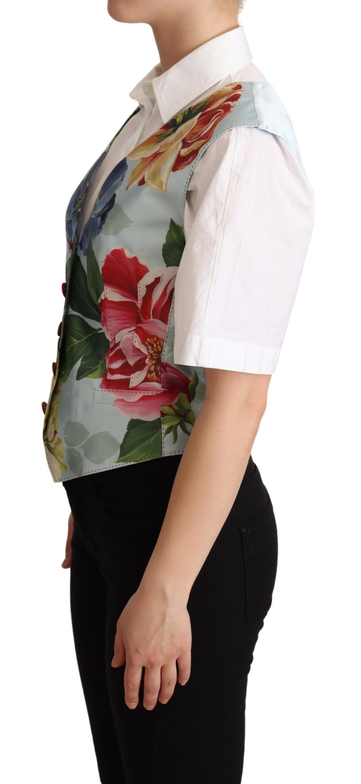 Dolce & Gabbana Mint Green Floral Silk Waistcoat Vest Dolce & Gabbana